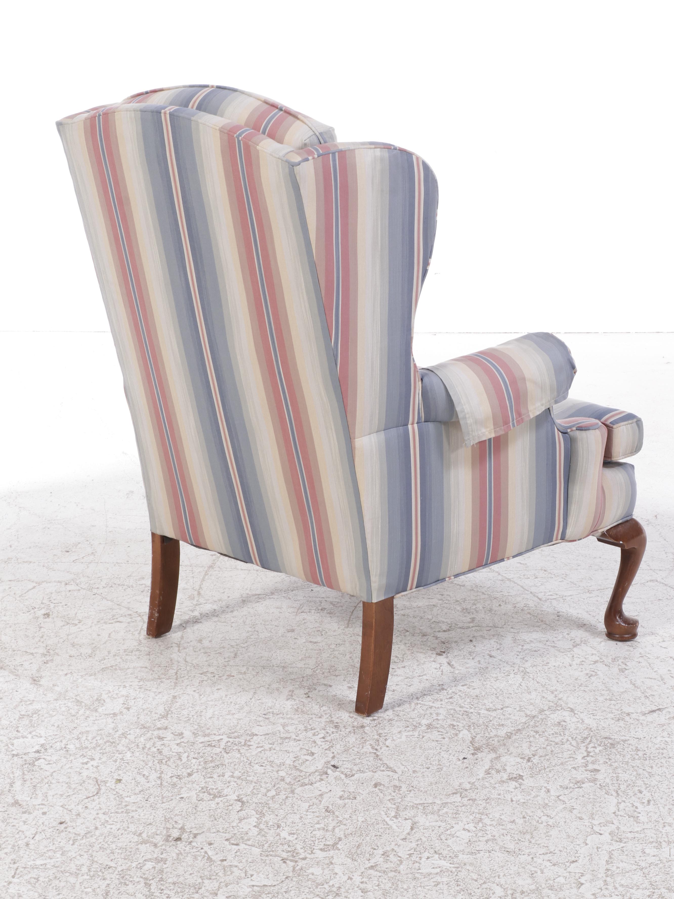 Clayton Marcus Stripe Upholstered Queen Anne Style Wingback Chair