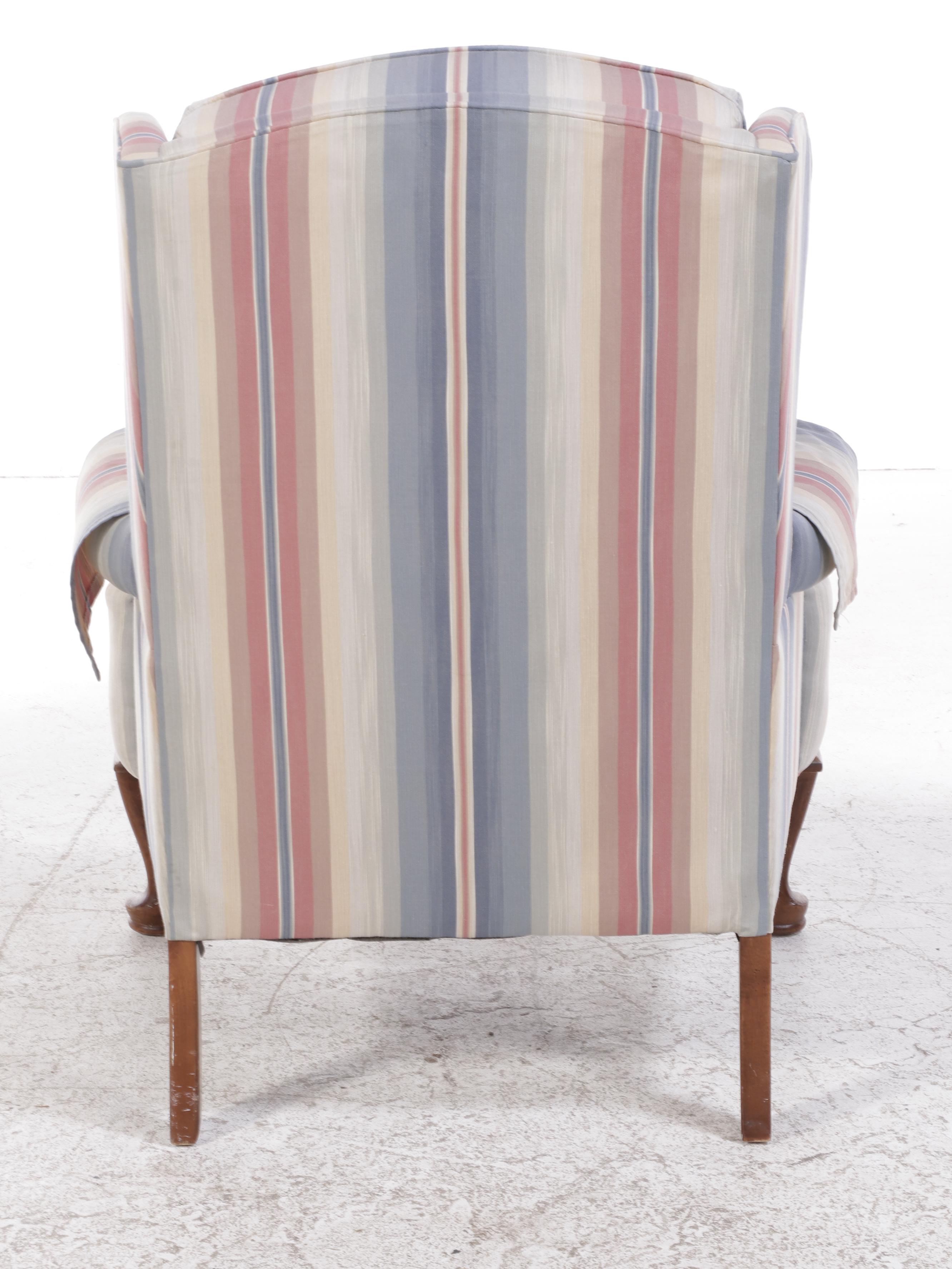Clayton Marcus Stripe Upholstered Queen Anne Style Wingback Chair