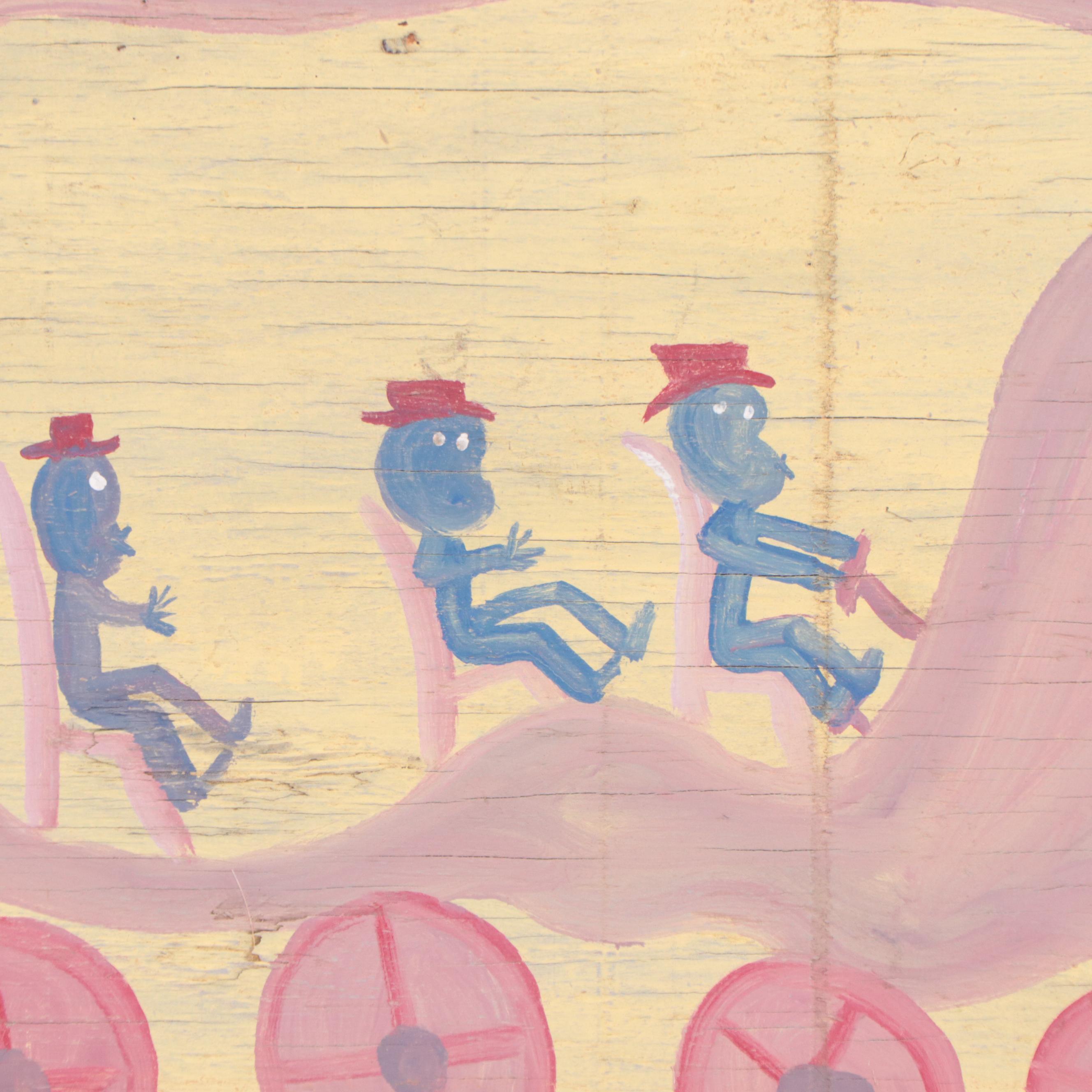 Mose Ernest Tolliver Folk Art Acrylic Painting of Figures in Vehicle