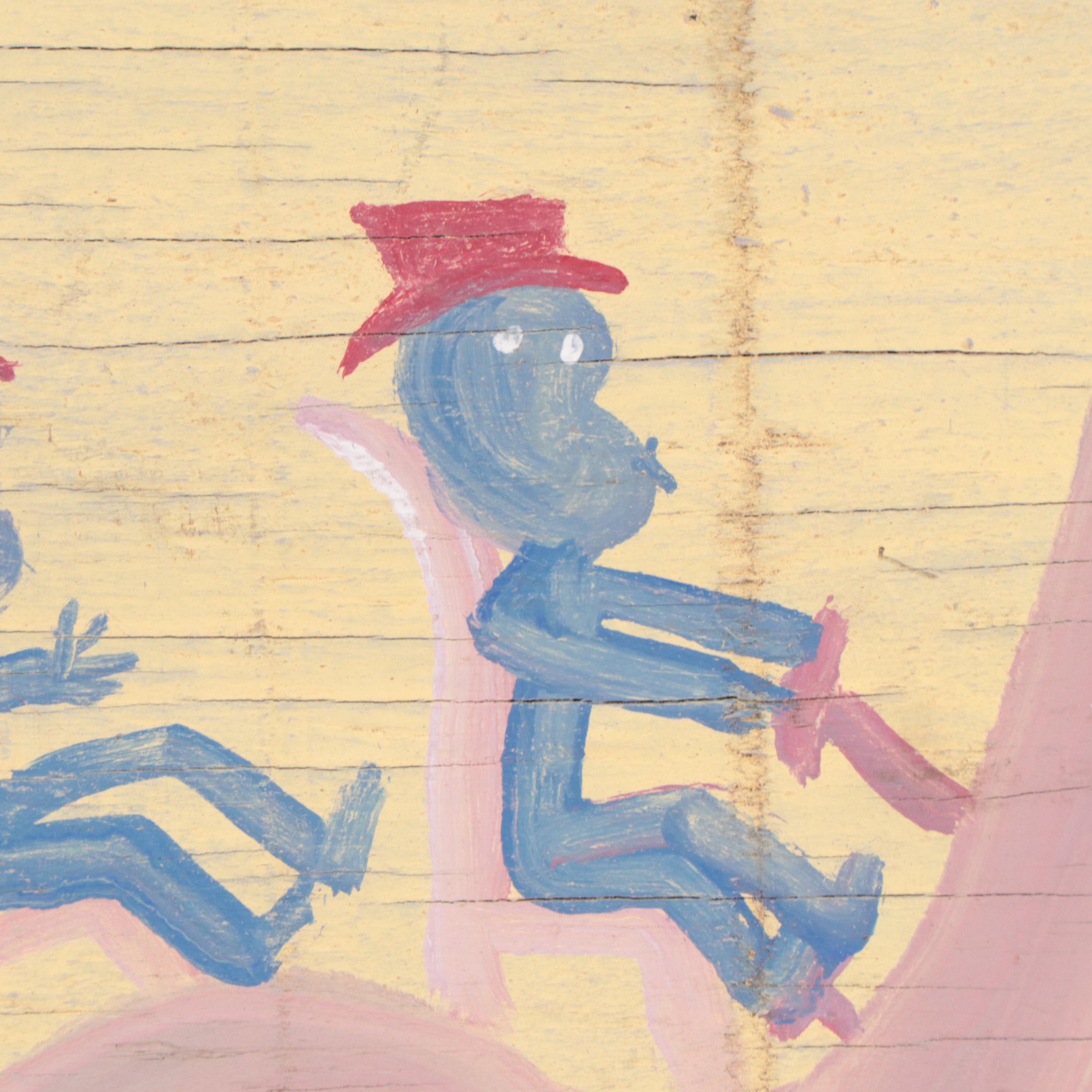 Mose Ernest Tolliver Folk Art Acrylic Painting of Figures in Vehicle