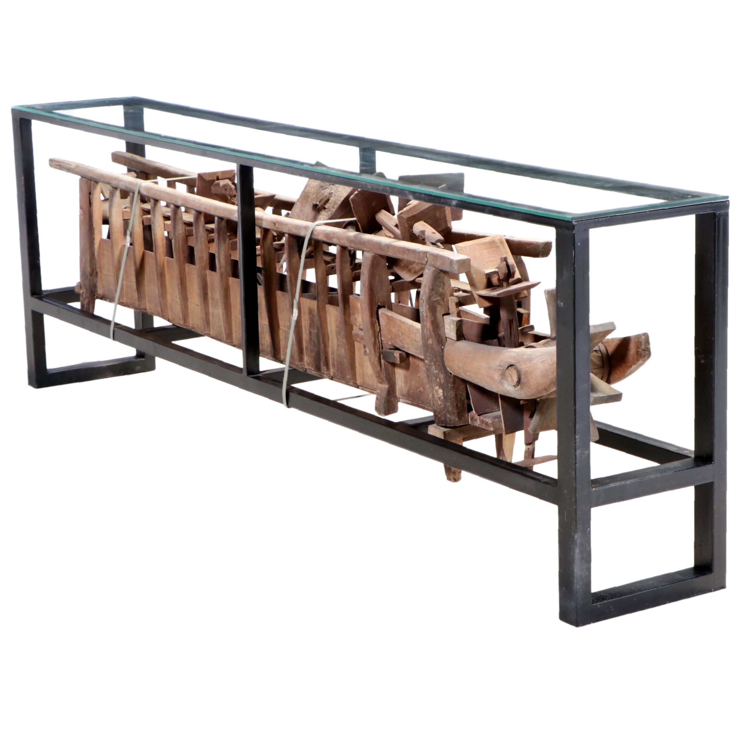 Contemporary Glass and Steel Large-Scale Console Table with Keel ...