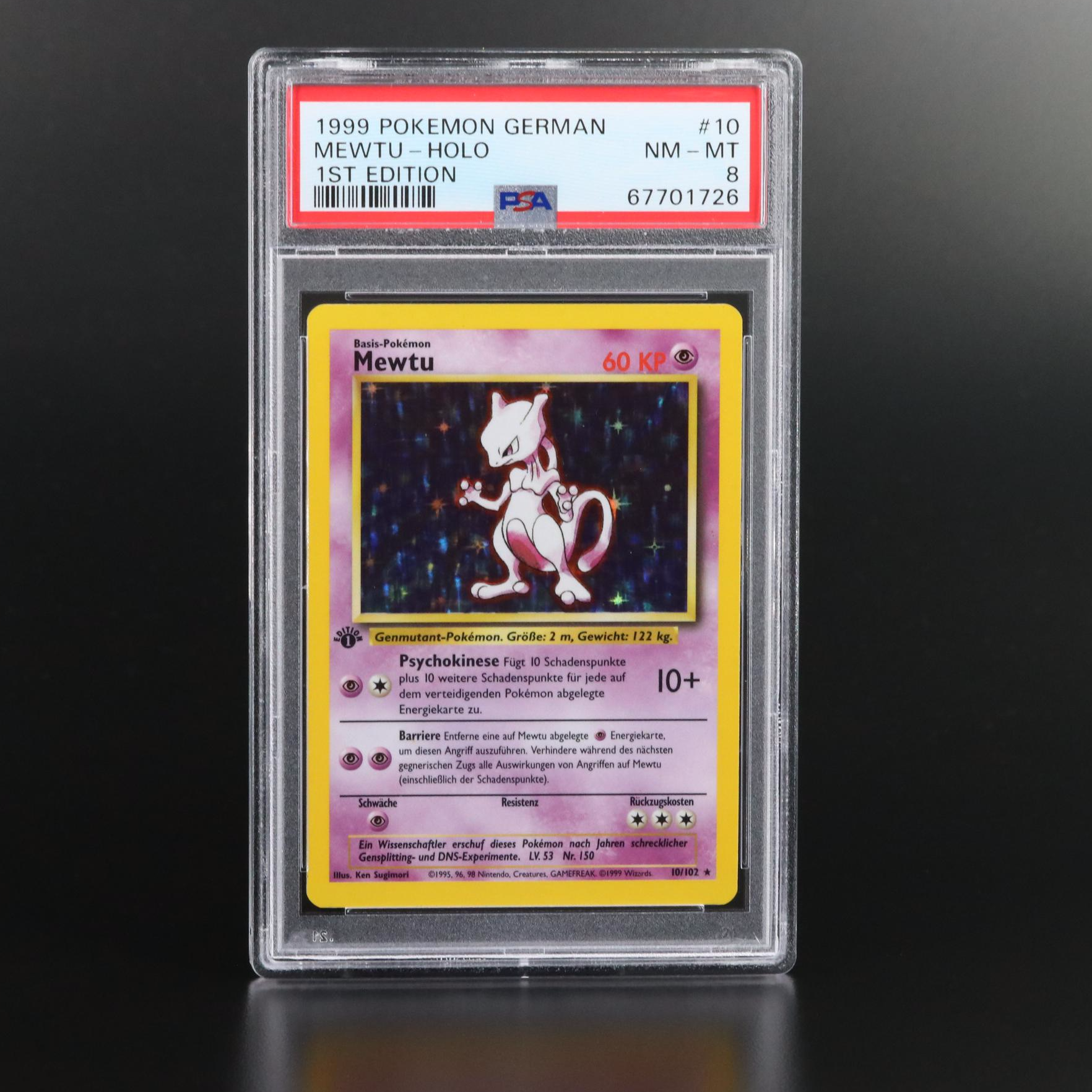 1999 Pokémon German Mewtu-Holo #10 1st Edition Graded PSA 8 NM-MT
