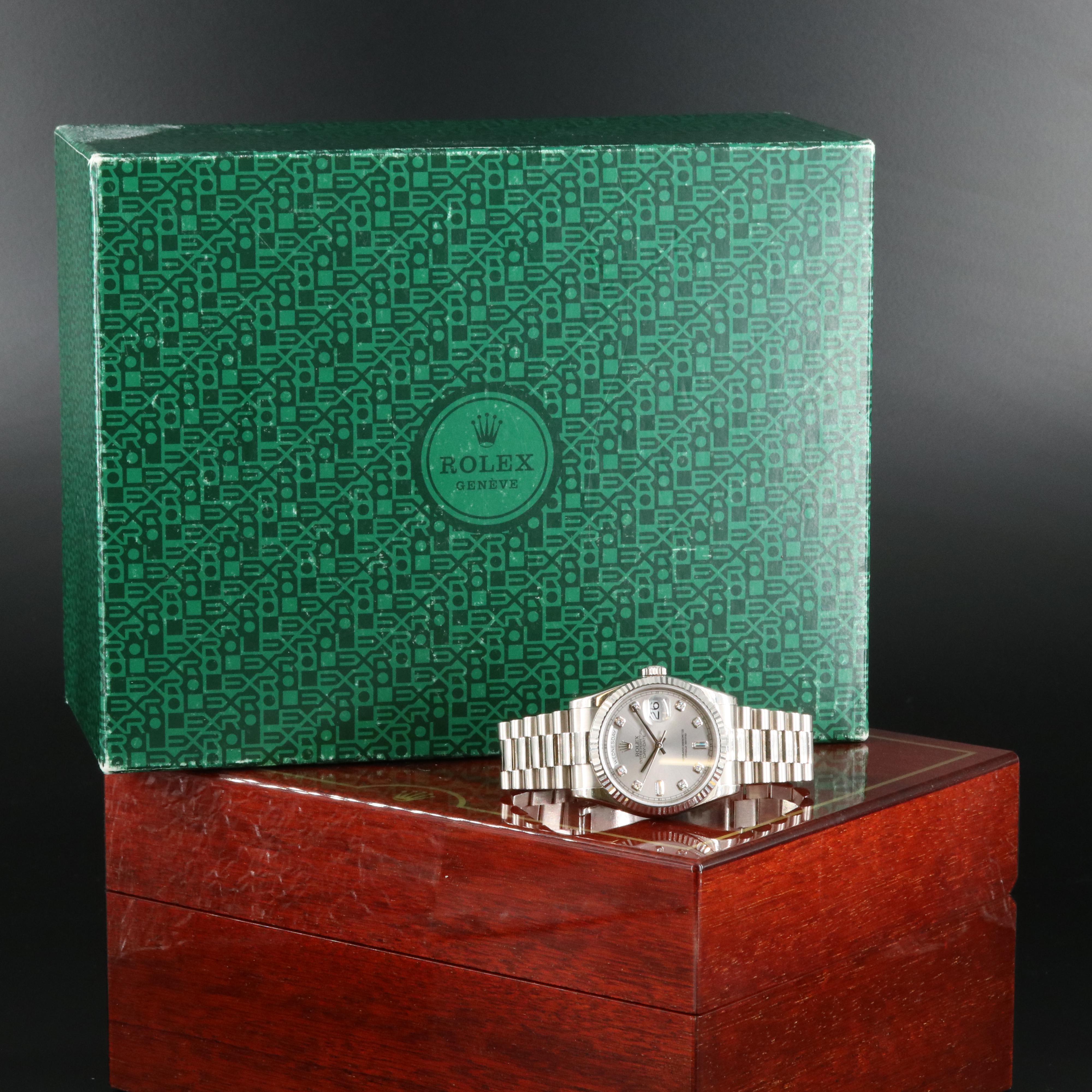 2000 Rolex President 18K Day-Date Factory Diamond Dial Watch