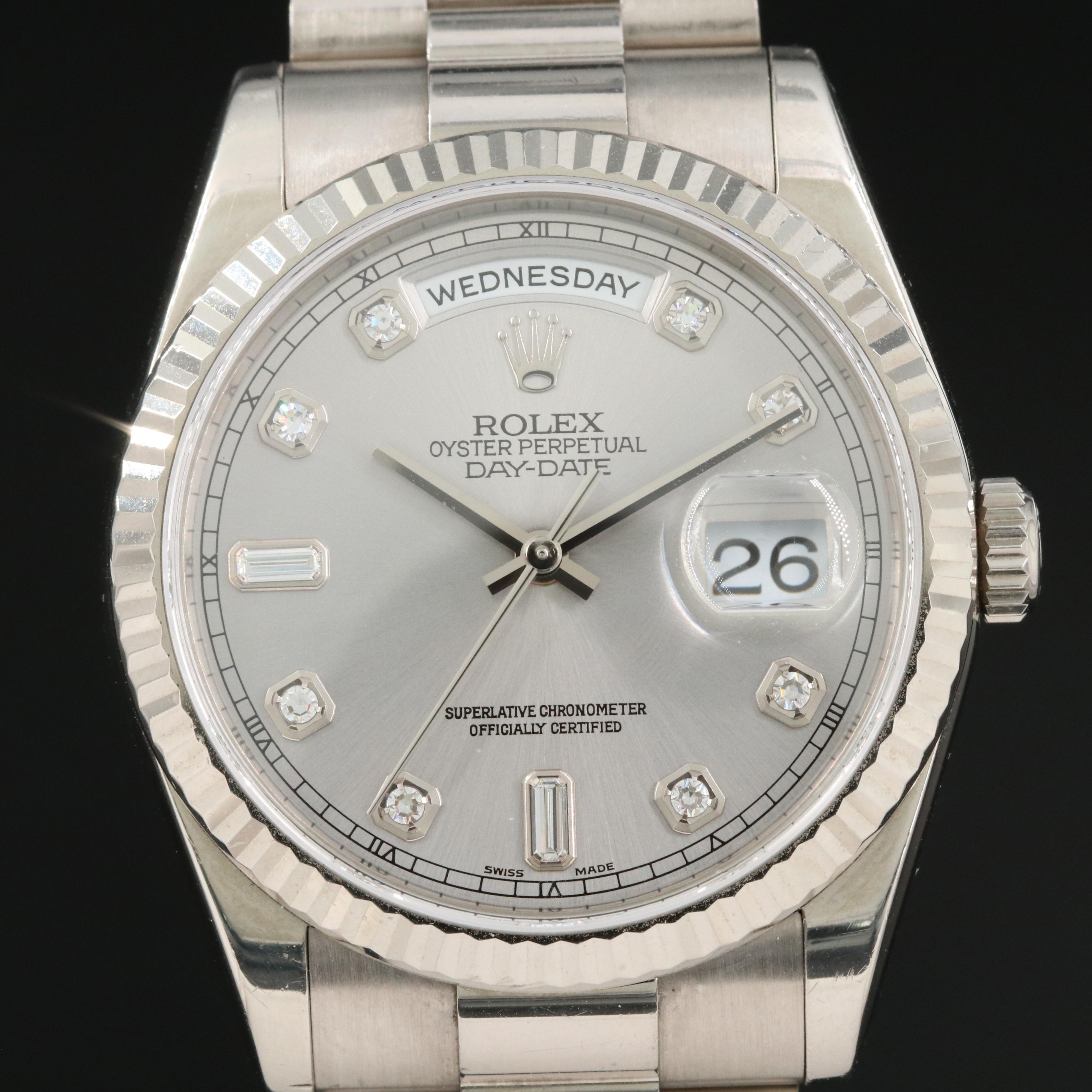 2000 Rolex President 18K Day-Date Factory Diamond Dial Watch
