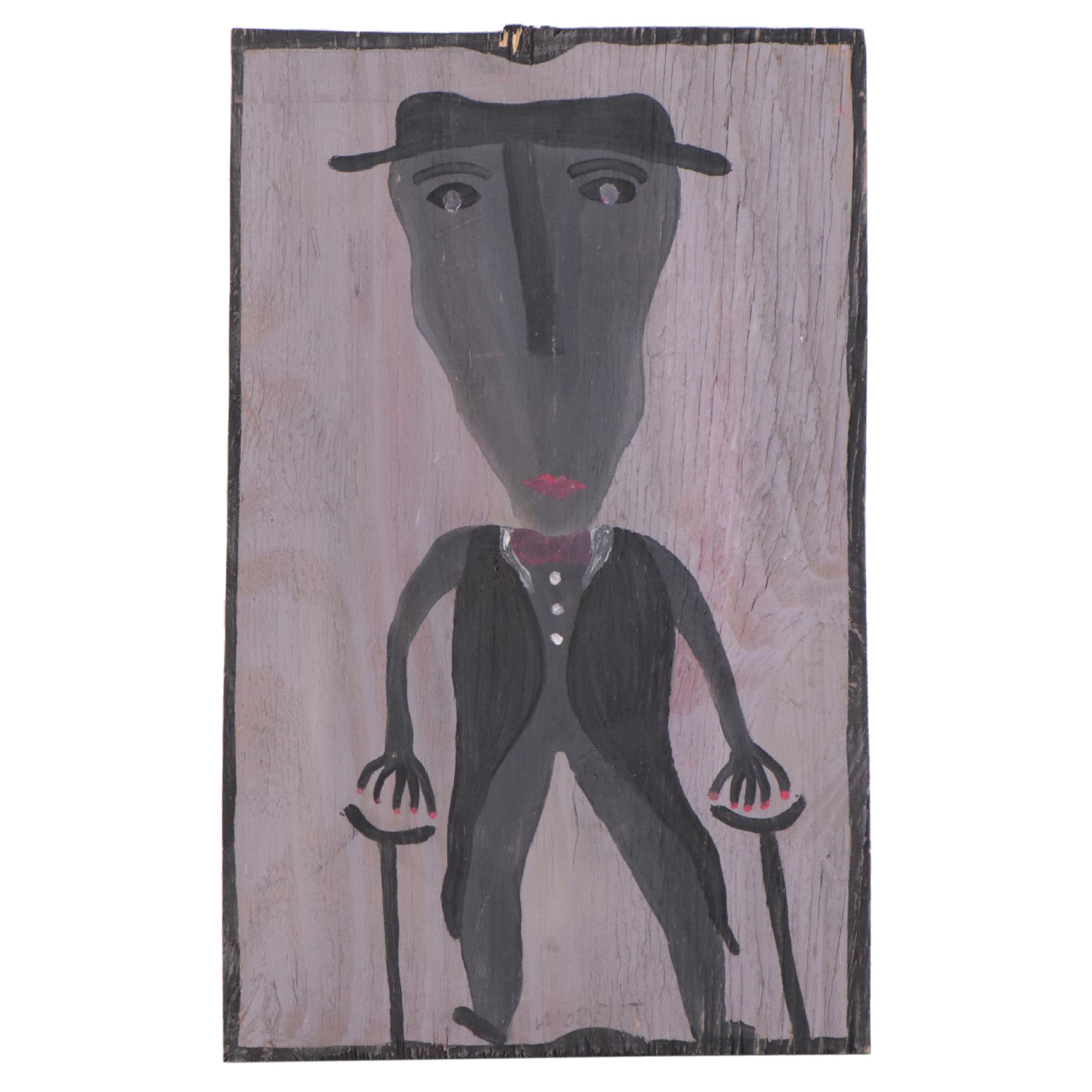 Mose Ernest Tolliver Folk Art Acrylic Painting of Self Portrait