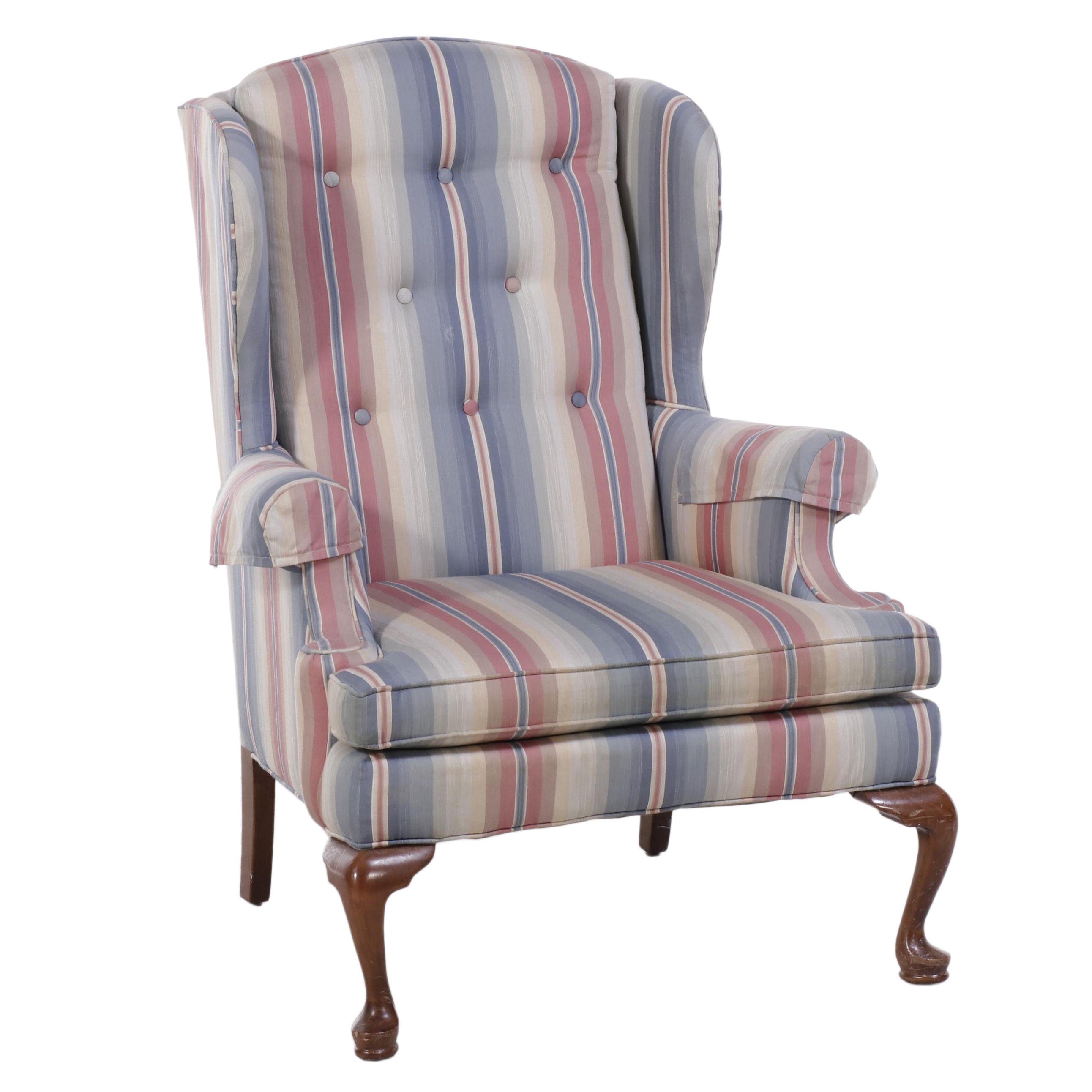 Clayton Marcus Stripe Upholstered Queen Anne Style Wingback Chair