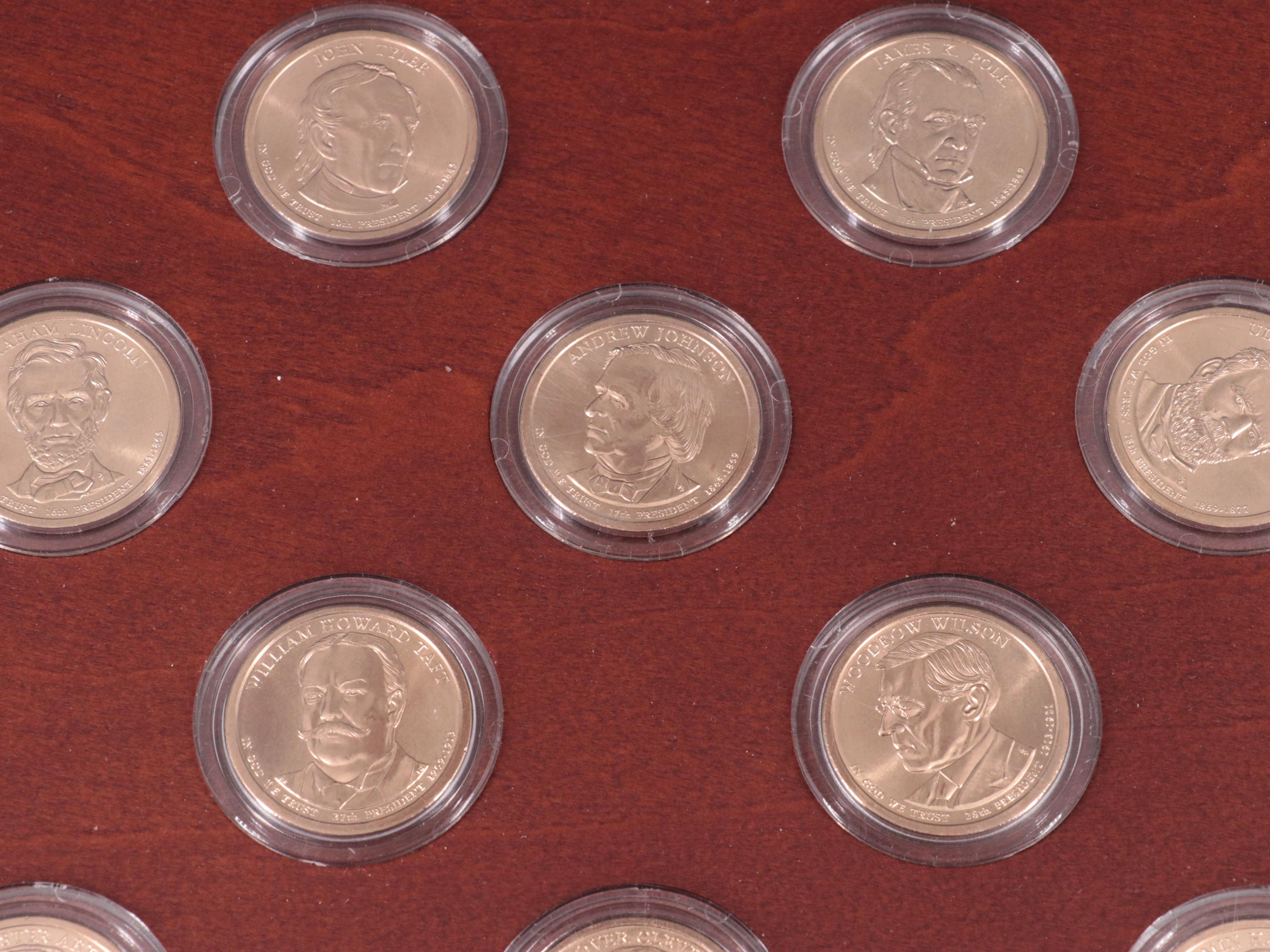 Collection of Thirty-Nine Different Presidential One Dollar Coins