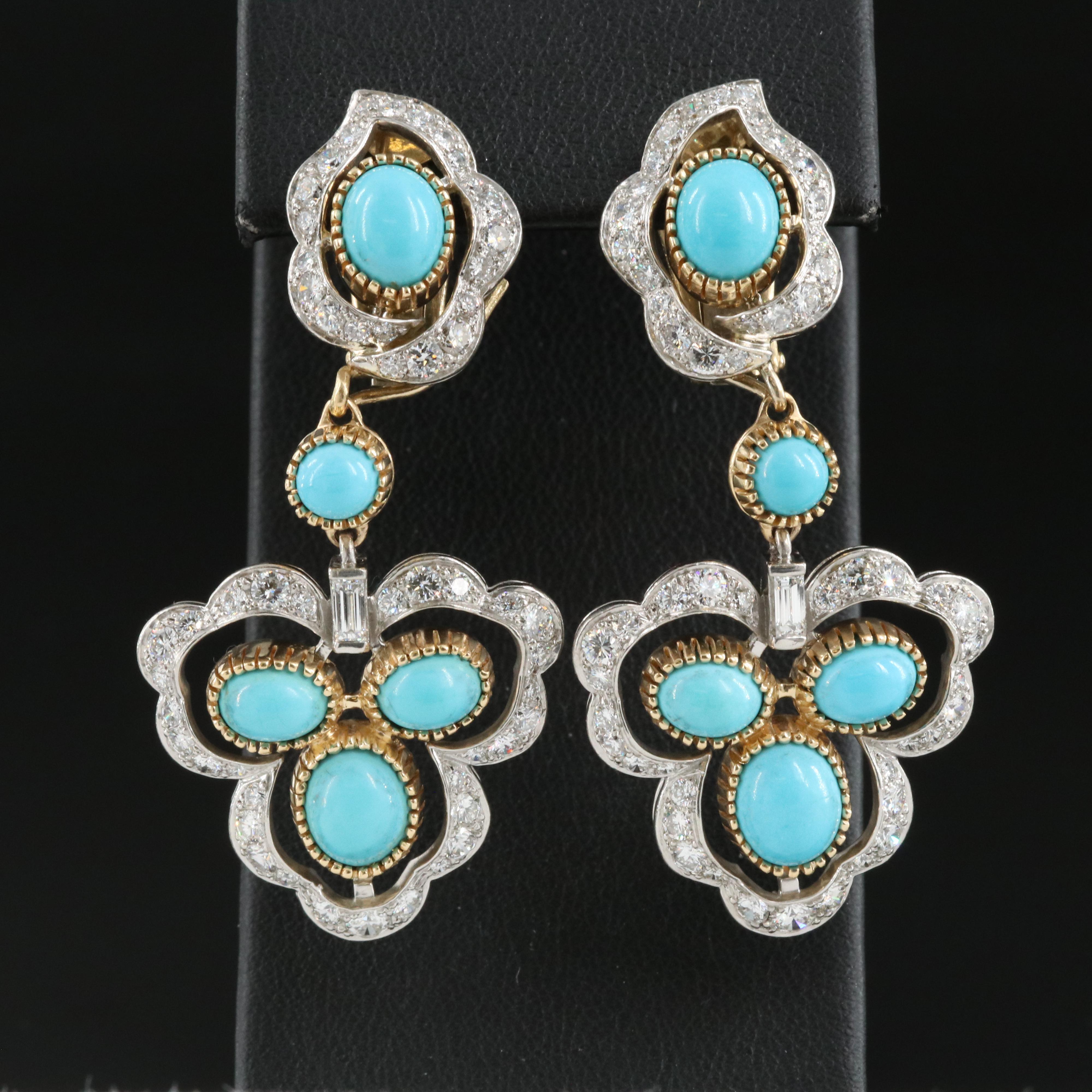 Cartier 18K and Platinum Turquoise and 3.97 CTW Diamond Day and Night Earrings