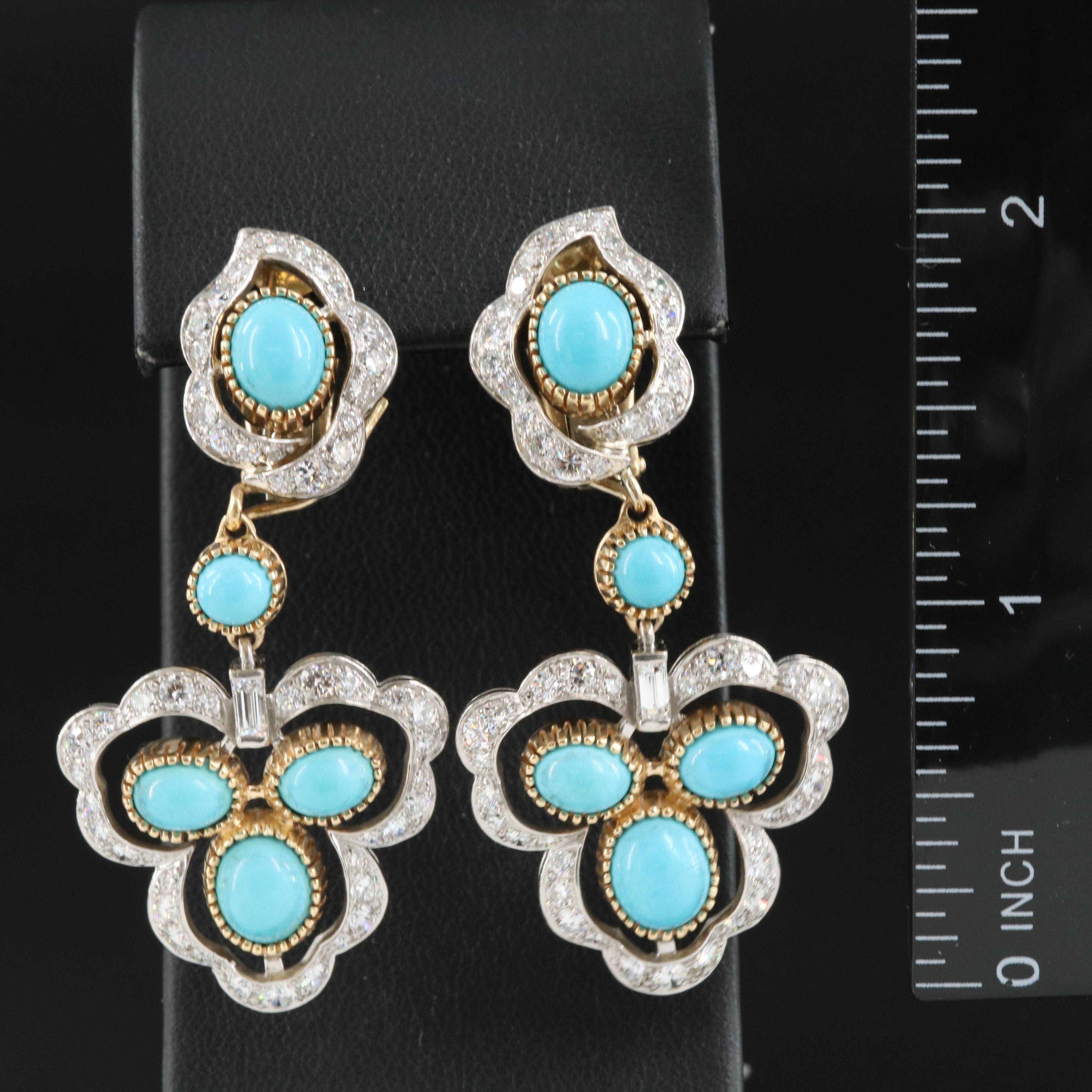 Cartier 18K and Platinum Turquoise and 3.97 CTW Diamond Day and Night Earrings