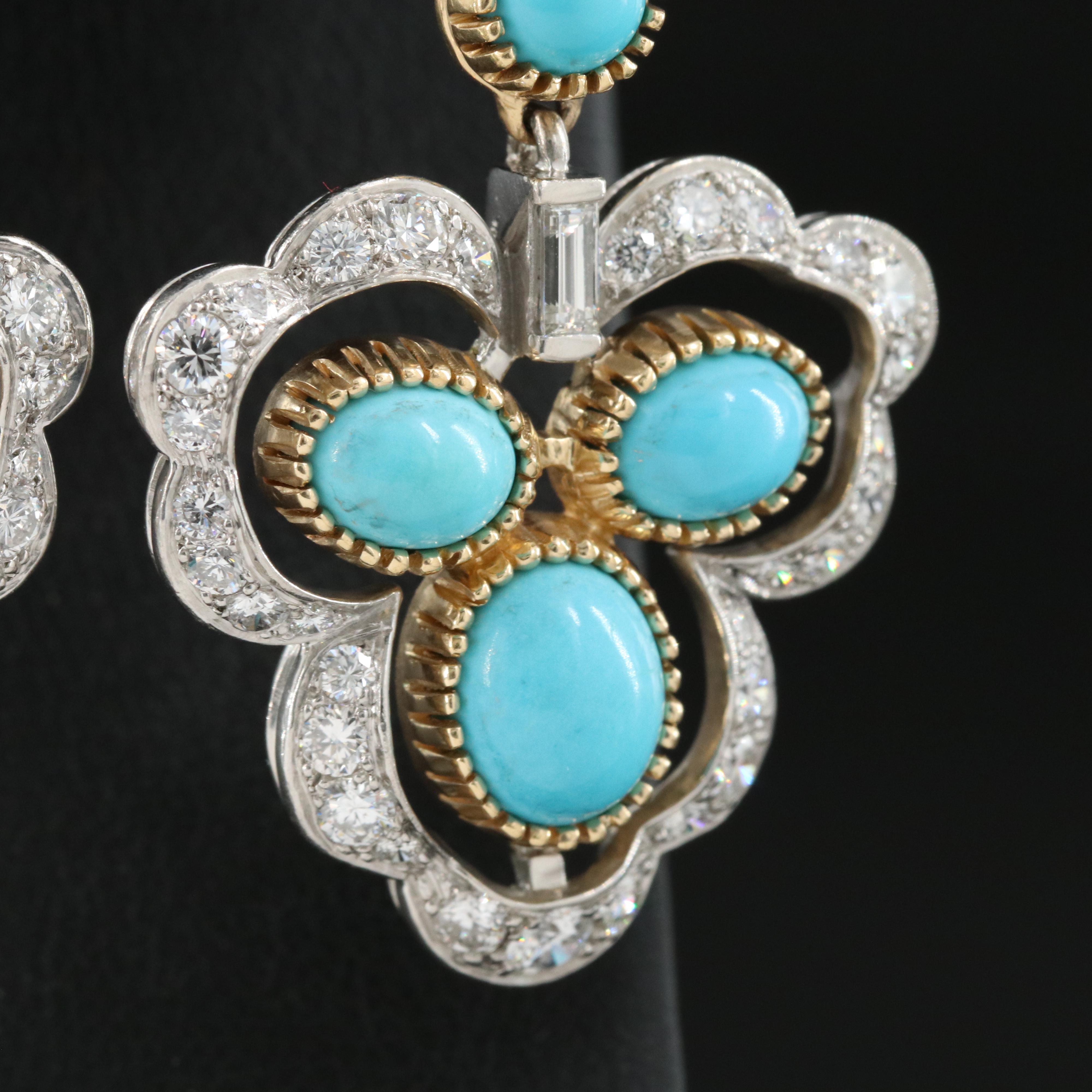 Cartier 18K and Platinum Turquoise and 3.97 CTW Diamond Day and Night Earrings