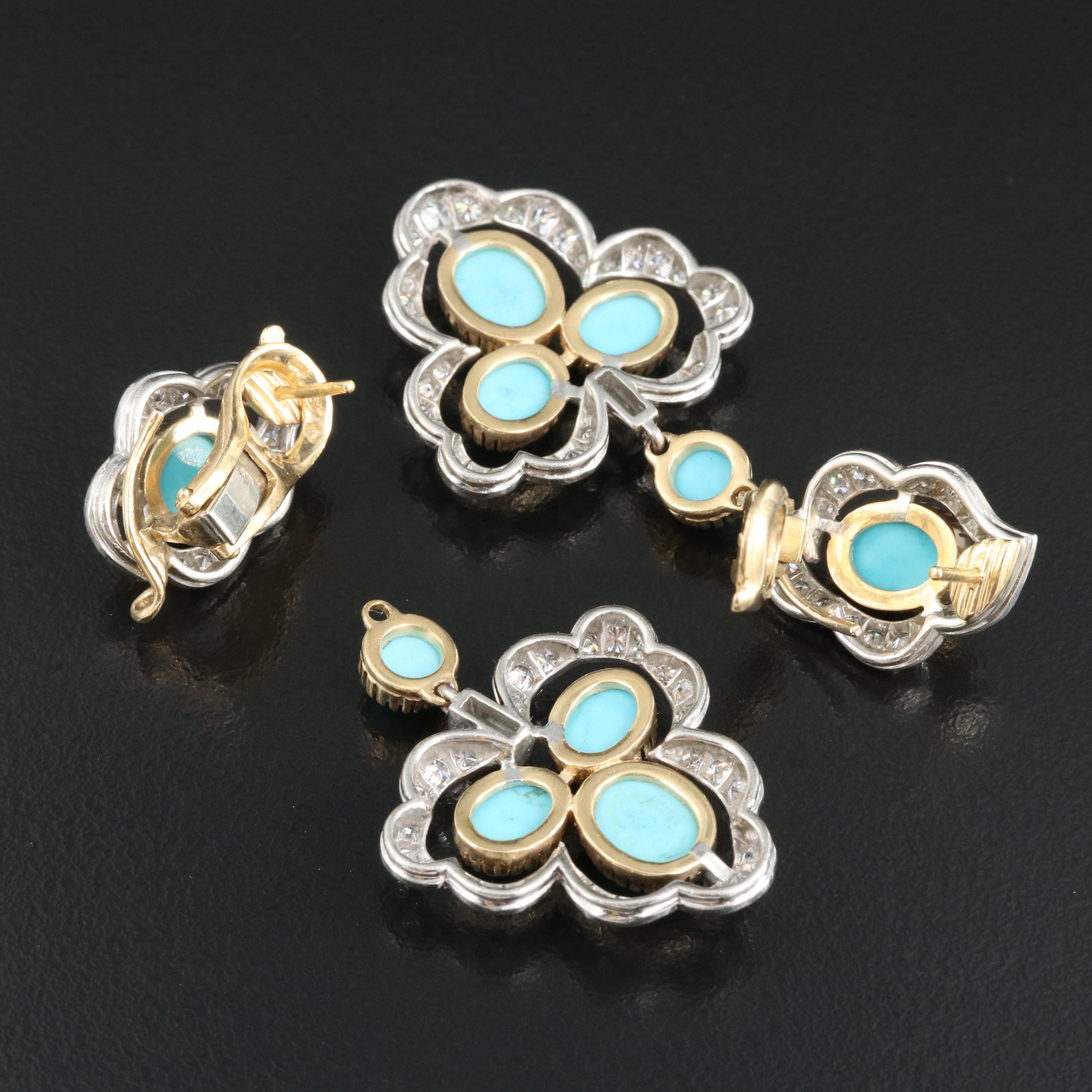 Cartier 18K and Platinum Turquoise and 3.97 CTW Diamond Day and Night Earrings