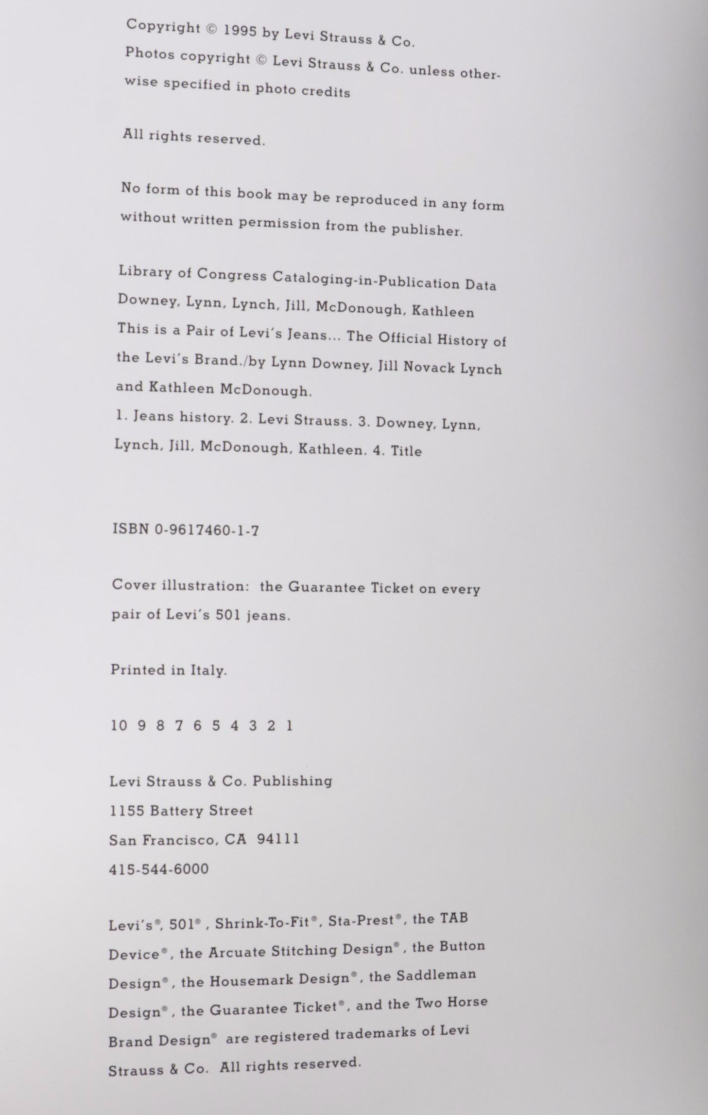 Signed First Edition "This is a Pair of Levi's Jeans..." by Lynn Downey et al.