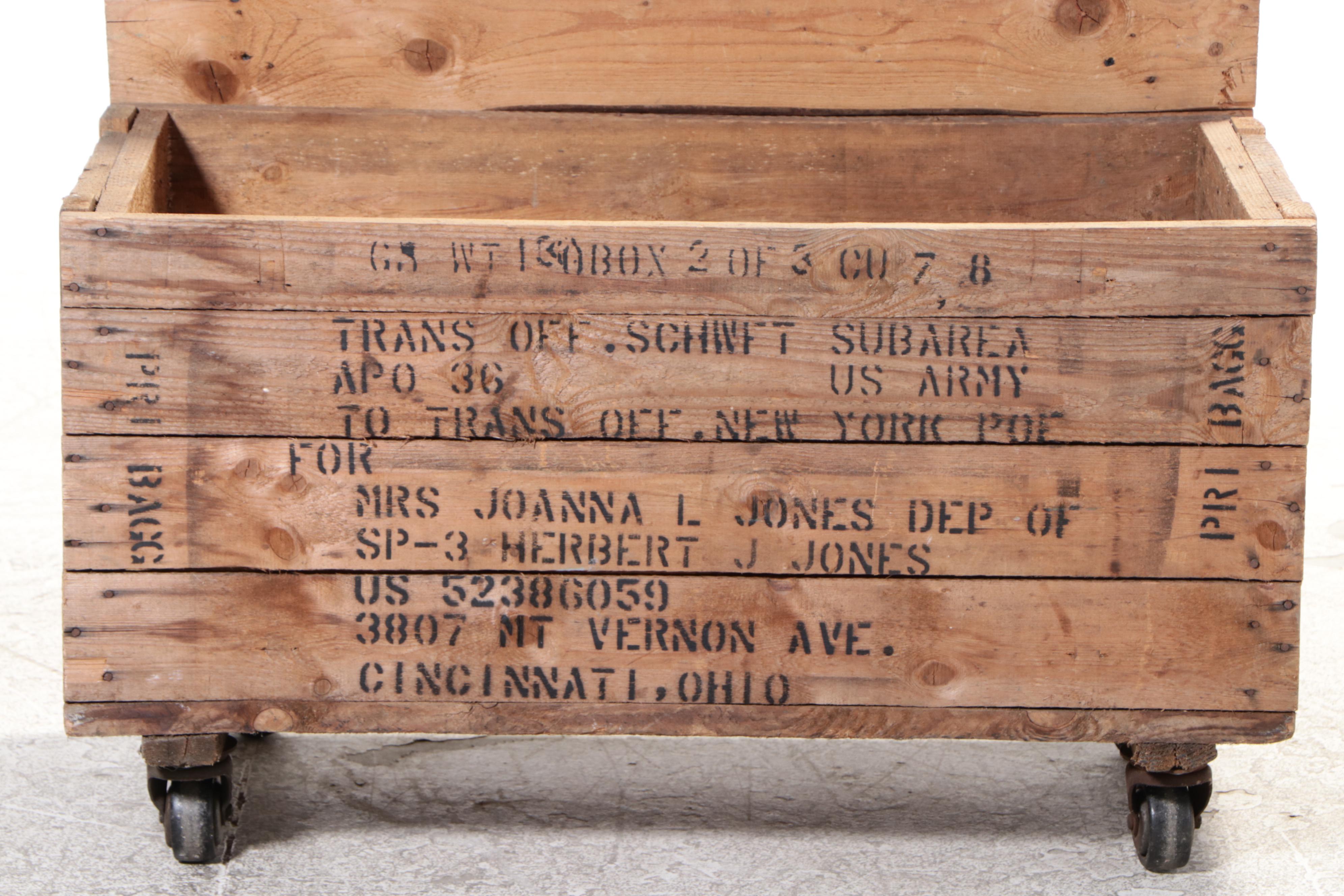Industrial Style Pine Shipping Crate on Wheels, 20th Century