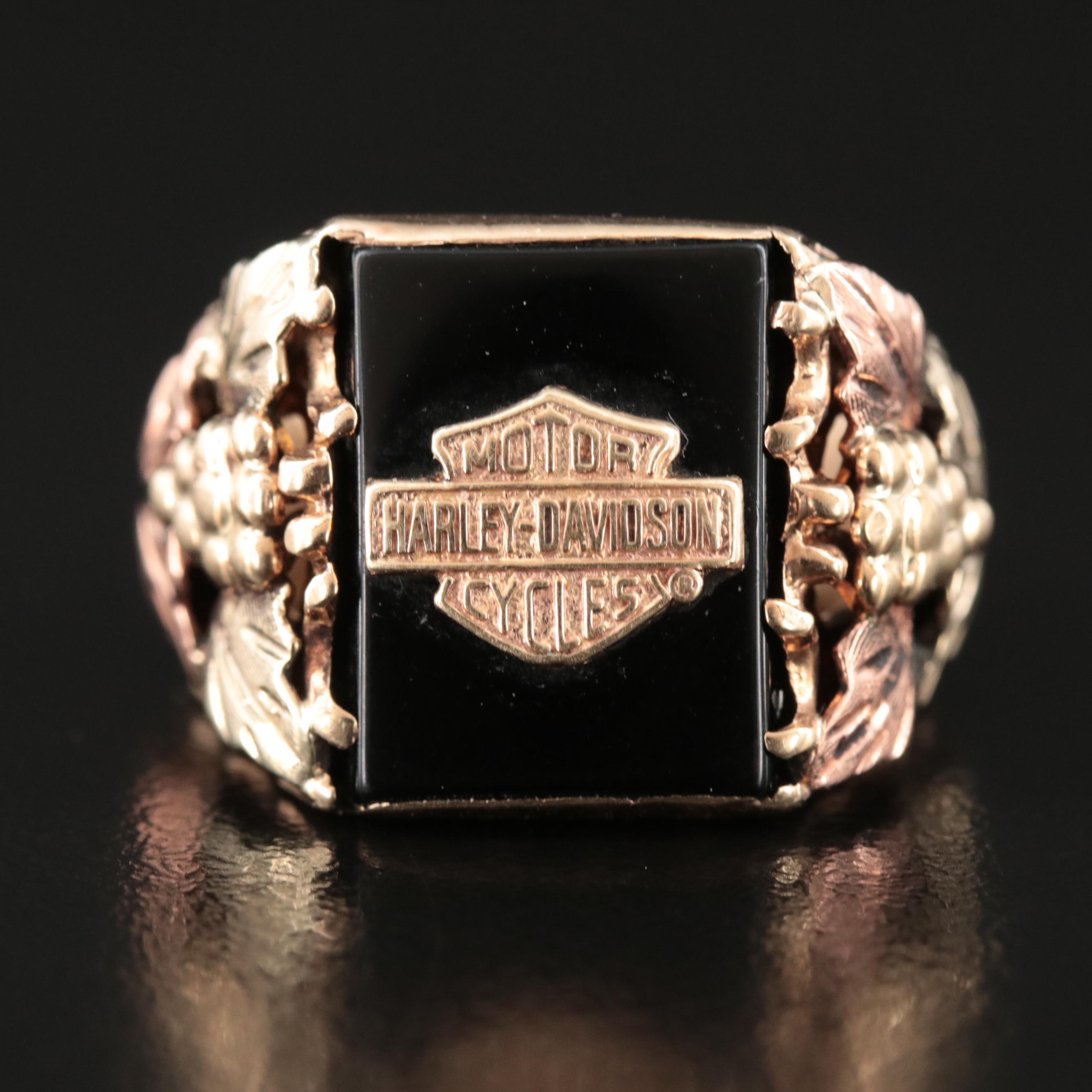 Stamper 10K Black Onyx "Black Hills Gold Harley Davidson " Ring