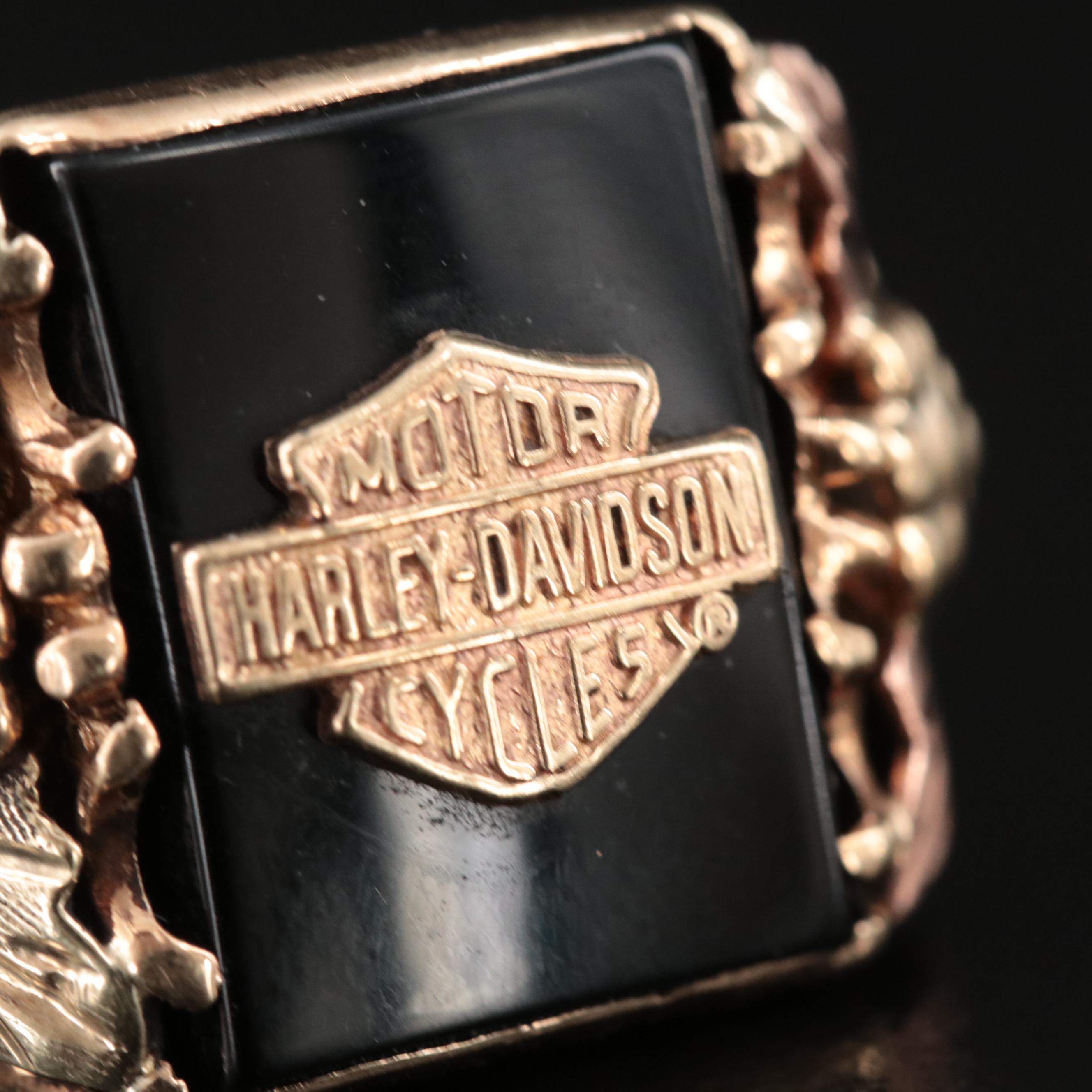 Stamper 10K Black Onyx "Black Hills Gold Harley Davidson " Ring