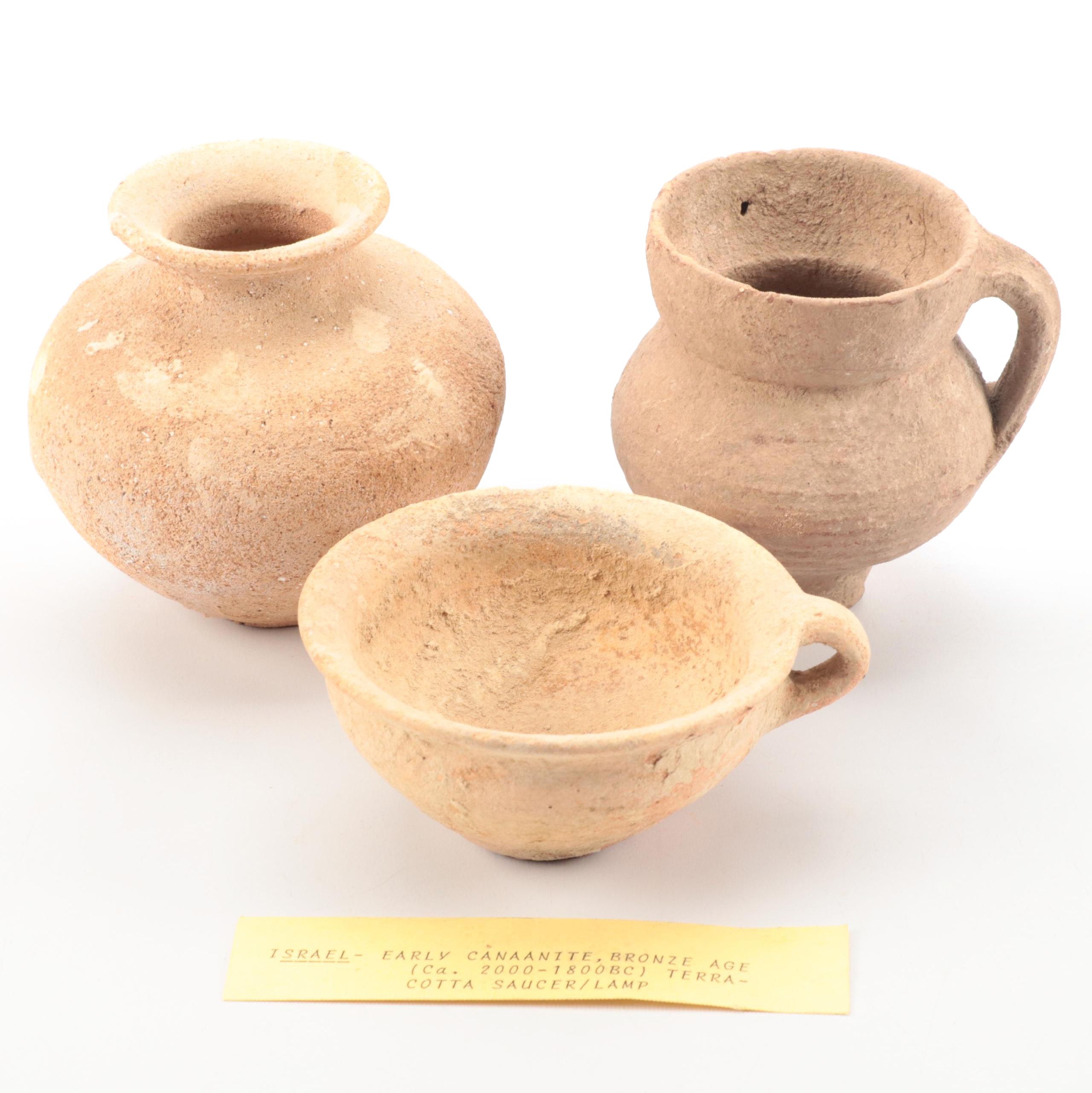 Bronze Age Canaanite Terracotta Juglet, Jar and Cup, Circa 2,000-1,800 BCE