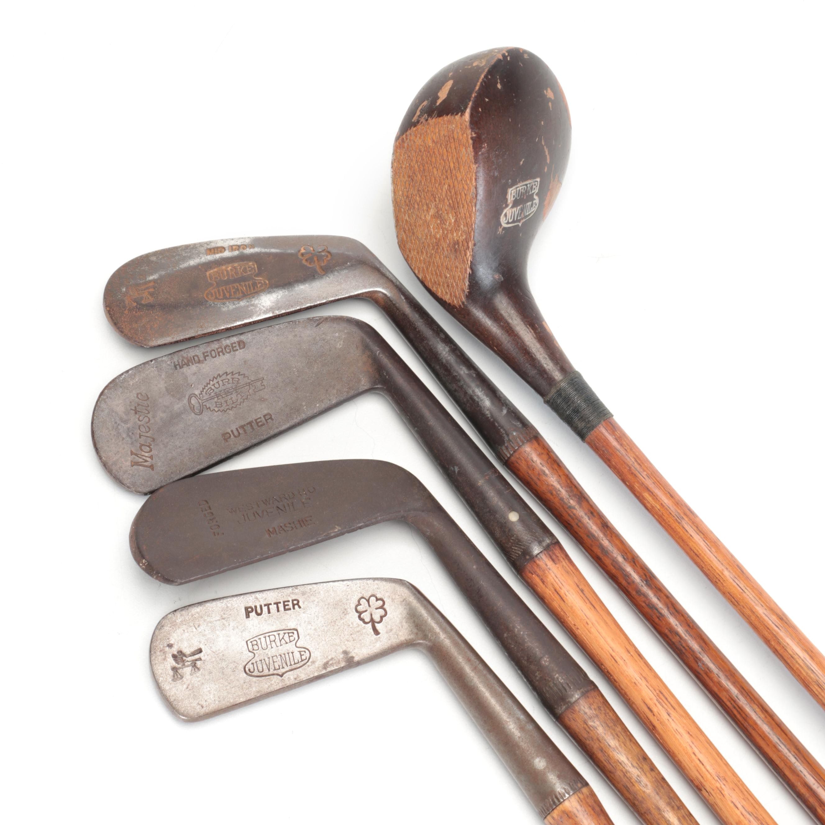 Burke, Burr Key Bilt, and Westward Juvenile Right Handed Vintage Golf Clubs