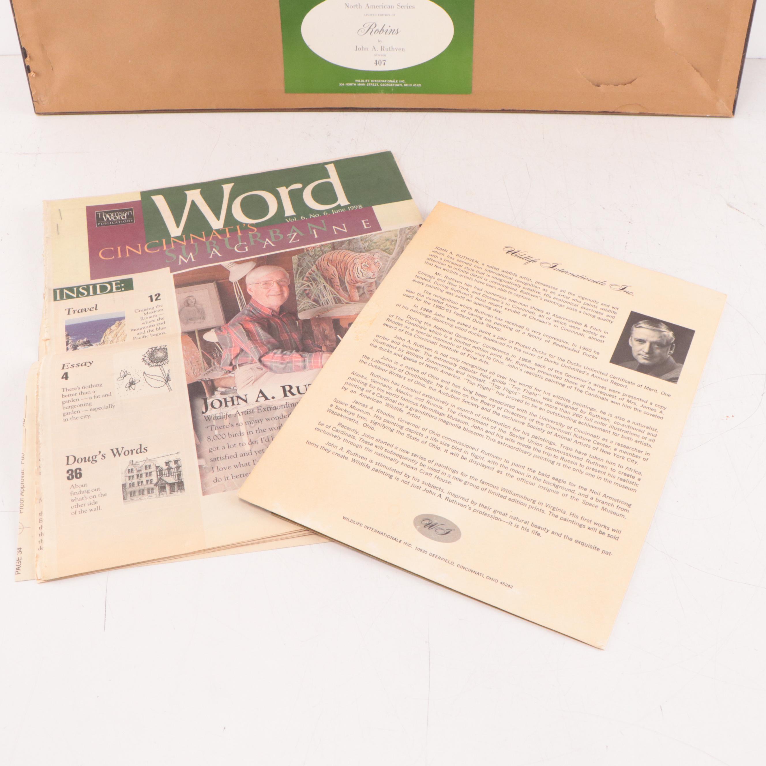 John A. Ruthven Offset Lithograph "Robins"