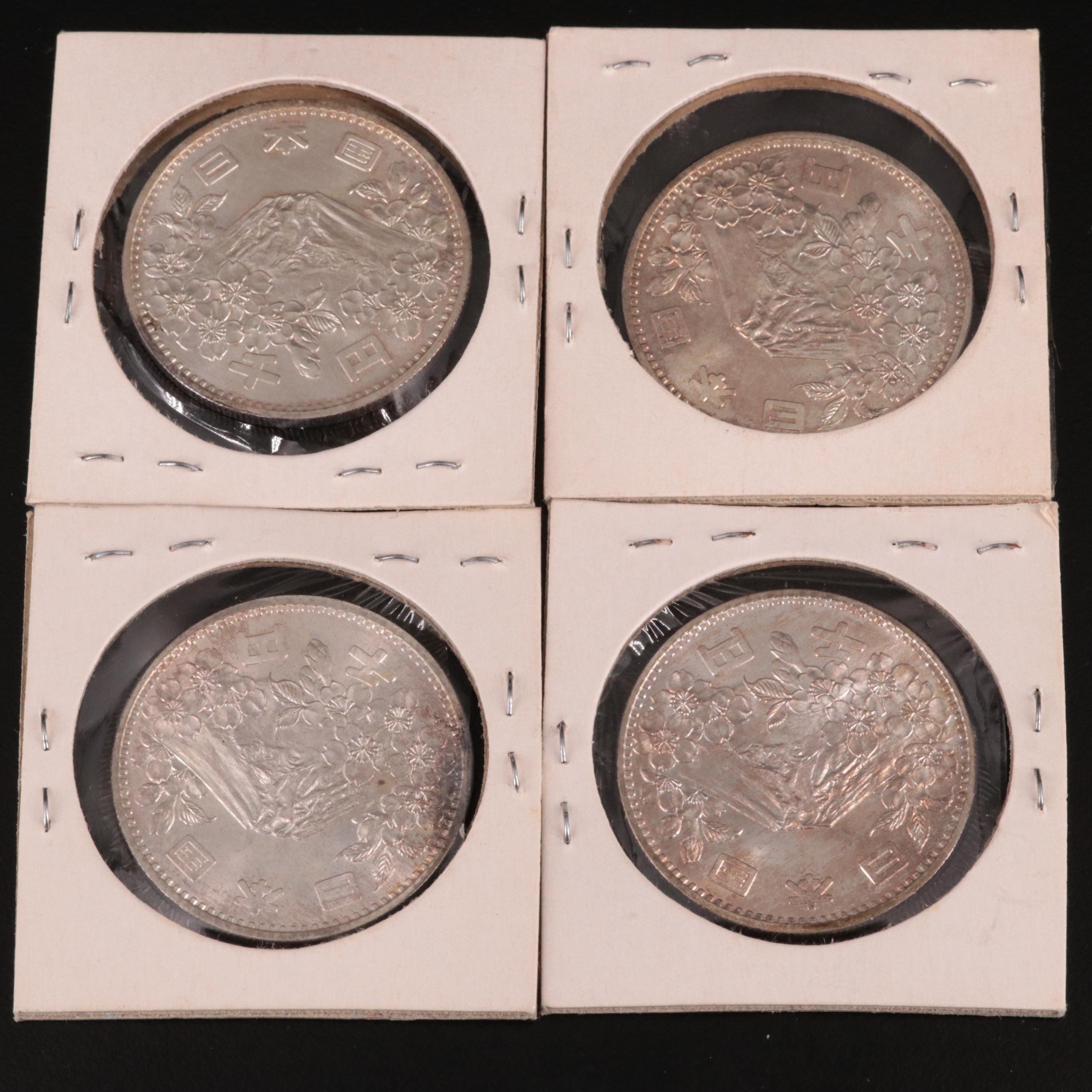 Group of 17 Japanese 1964 Silver 100 and 1000 Yen Olympic Silver Coins