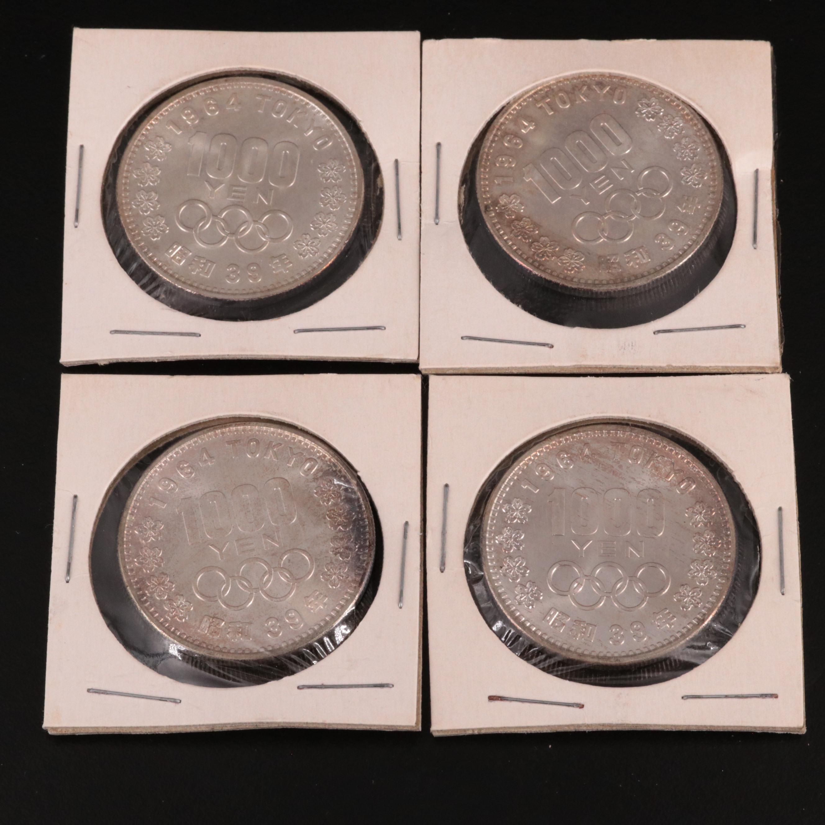 Group of 17 Japanese 1964 Silver 100 and 1000 Yen Olympic Silver Coins