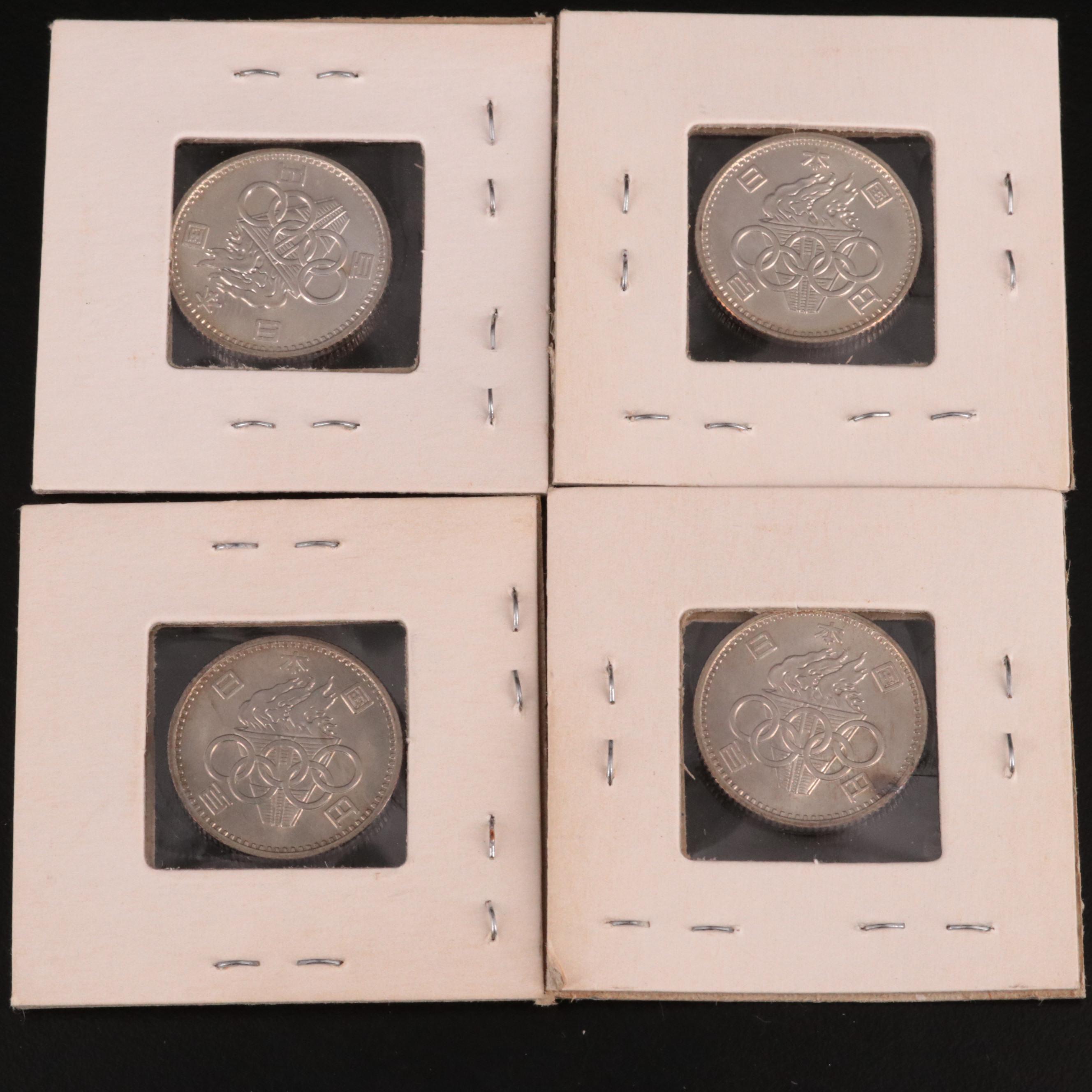 Group of 17 Japanese 1964 Silver 100 and 1000 Yen Olympic Silver Coins