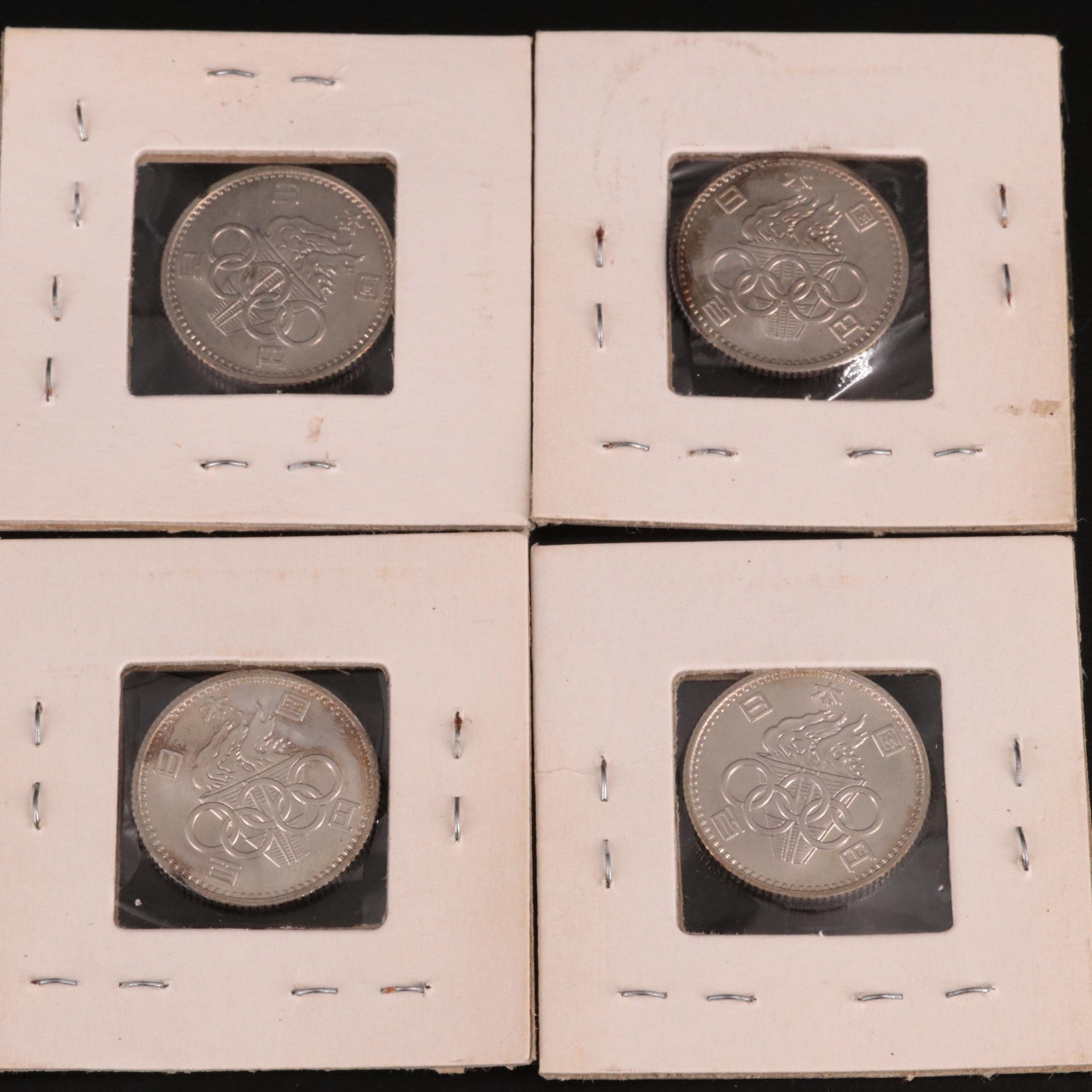 Group of 17 Japanese 1964 Silver 100 and 1000 Yen Olympic Silver Coins