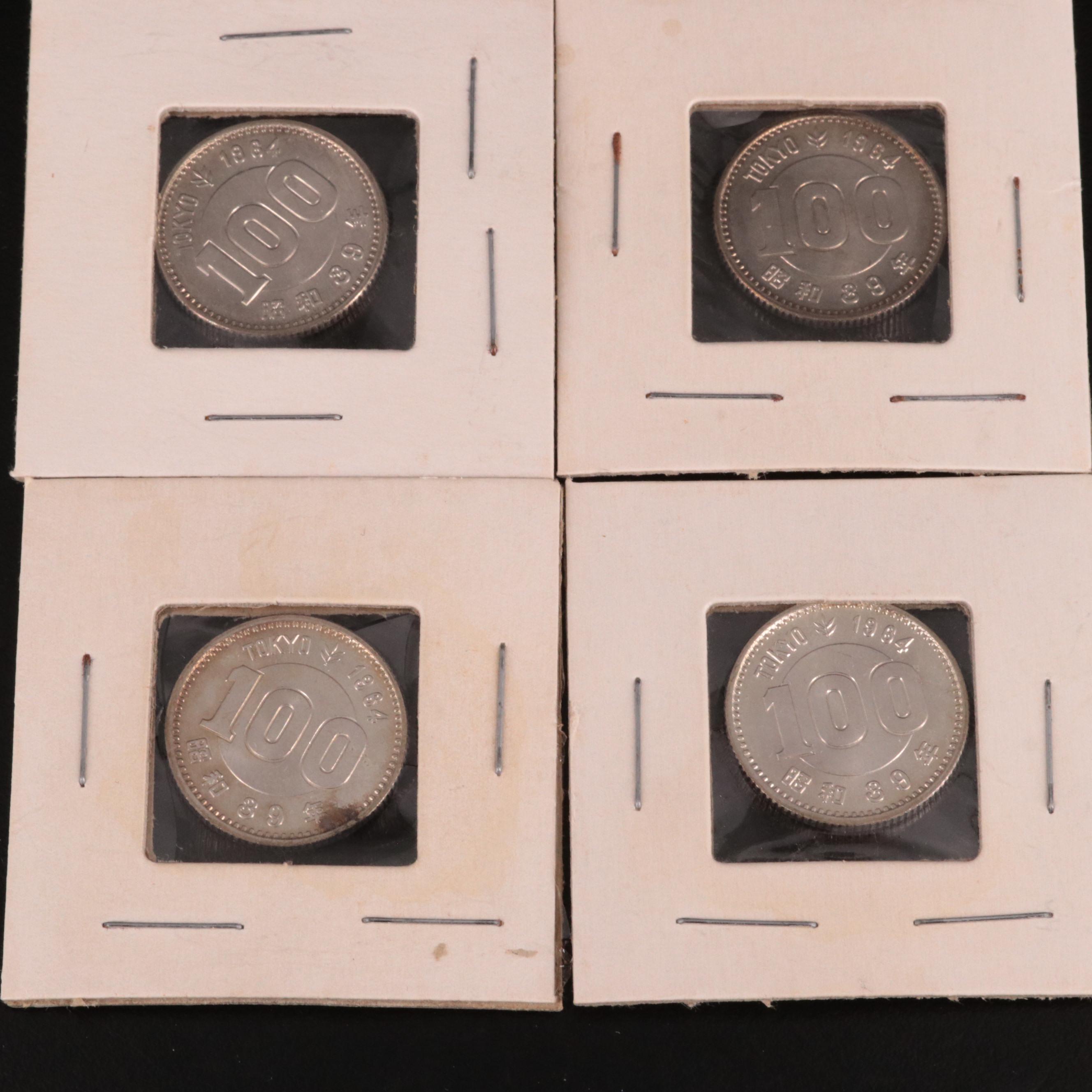 Group of 17 Japanese 1964 Silver 100 and 1000 Yen Olympic Silver Coins