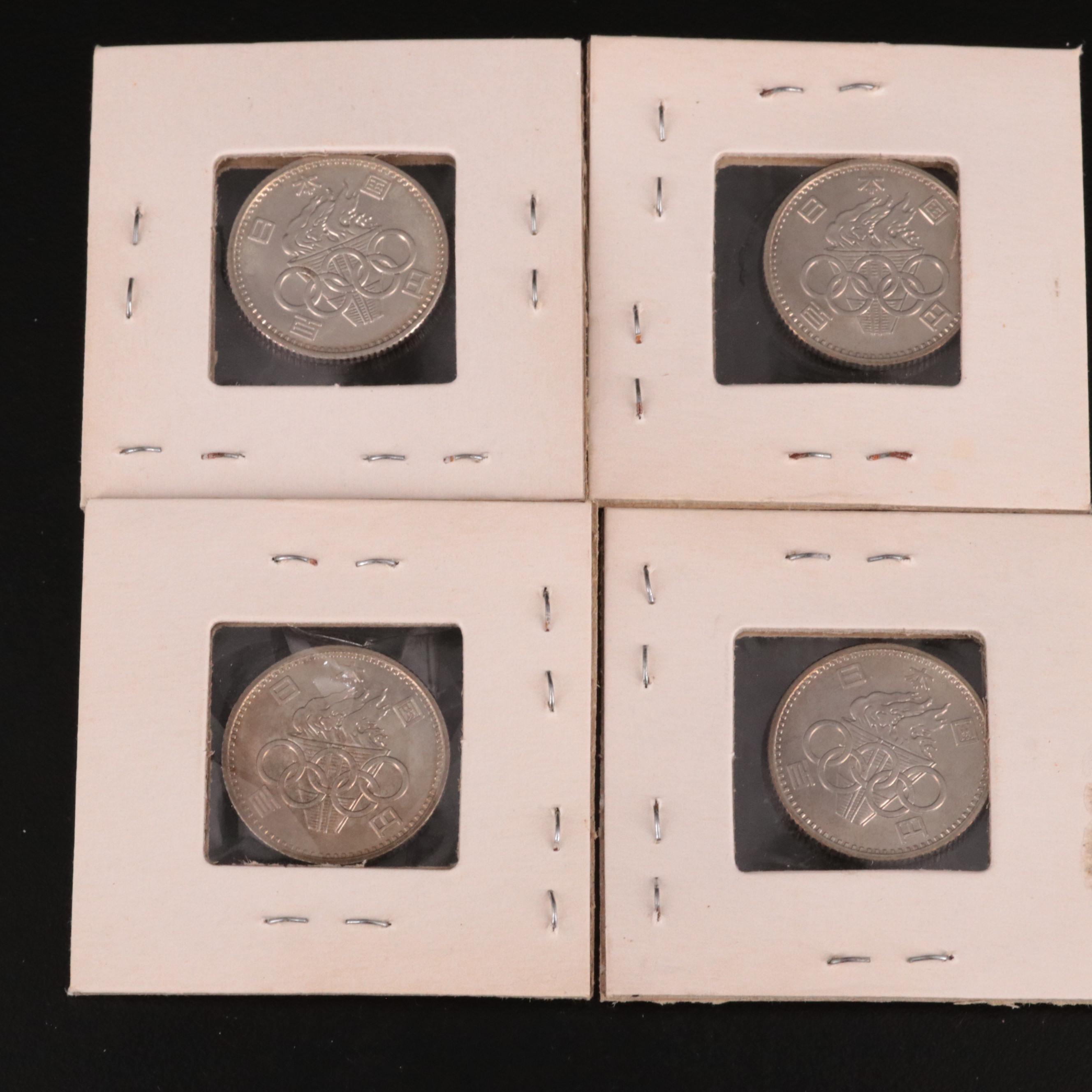 Group of 17 Japanese 1964 Silver 100 and 1000 Yen Olympic Silver Coins
