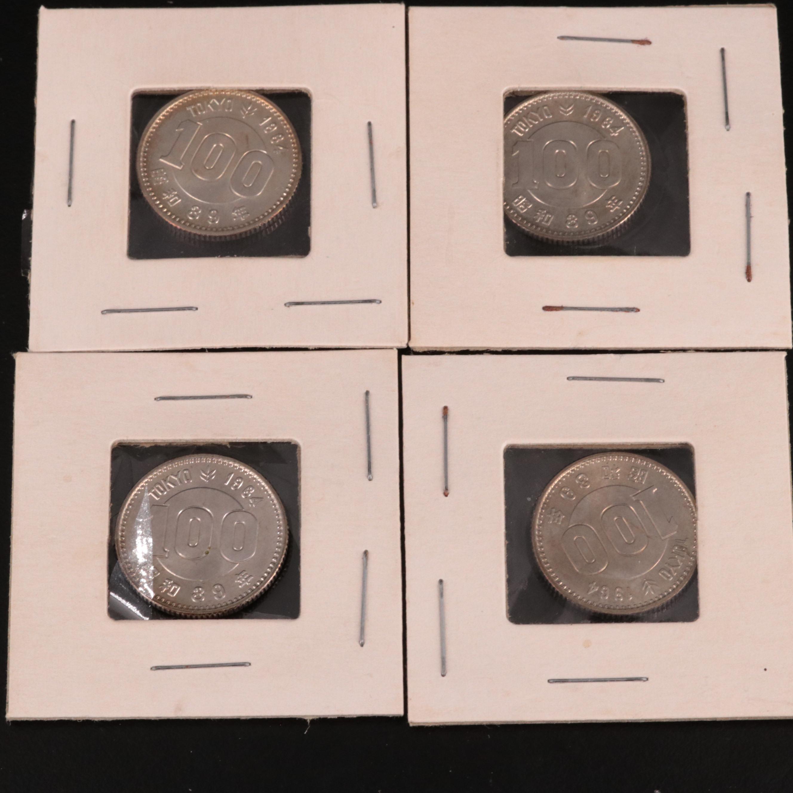 Group of 17 Japanese 1964 Silver 100 and 1000 Yen Olympic Silver Coins
