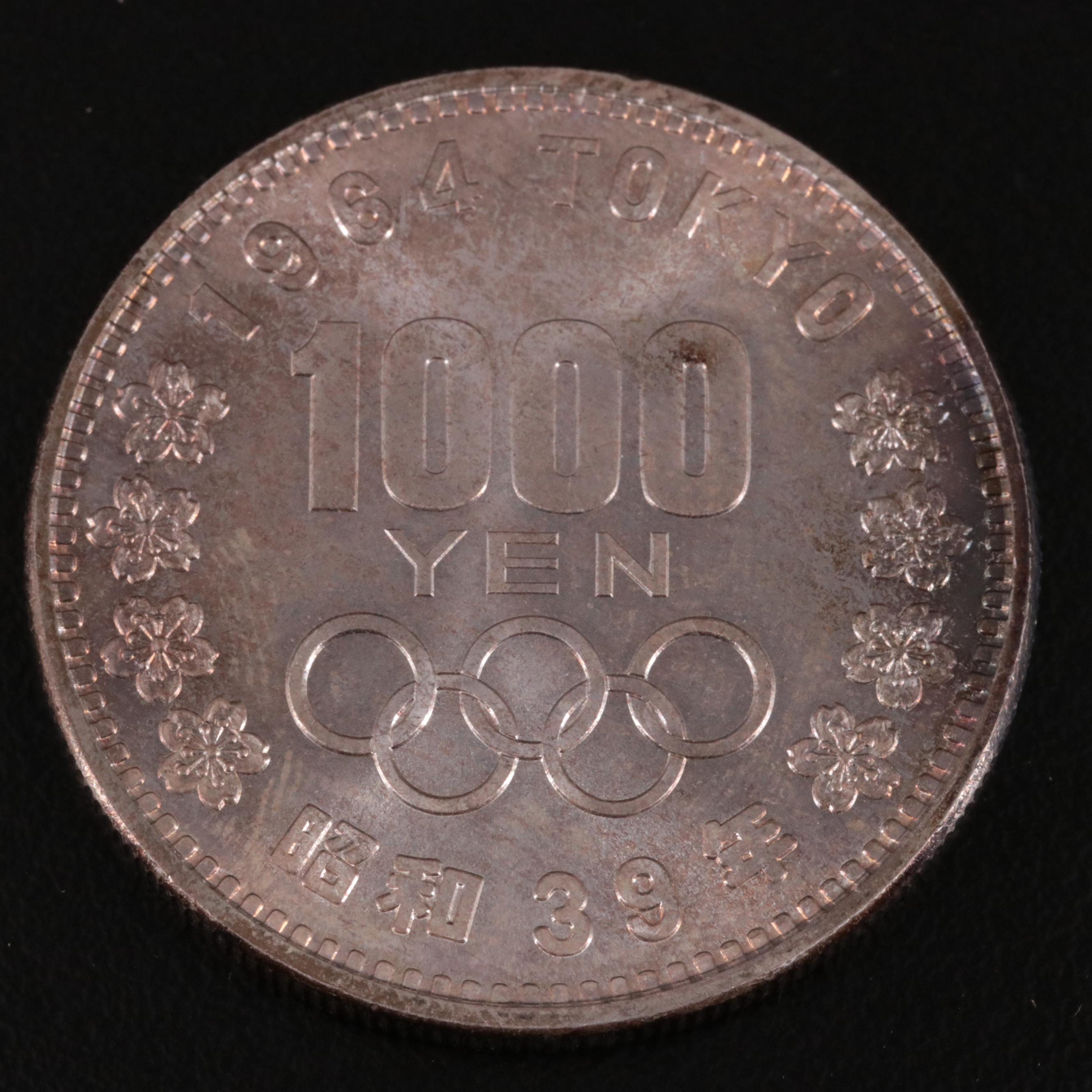 Group of 17 Japanese 1964 Silver 100 and 1000 Yen Olympic Silver Coins