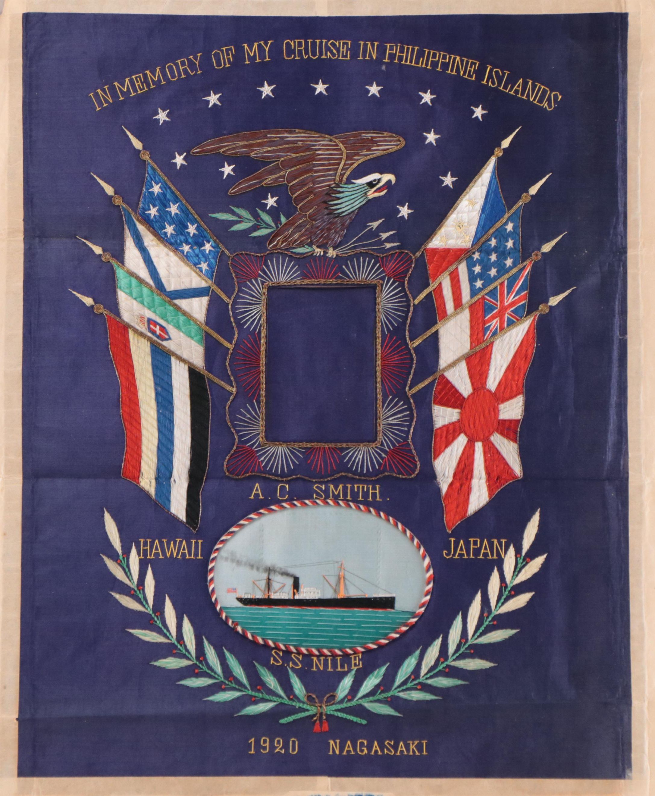 Nagasaki WWI Embroidery "In Memory of My Cruise in Philippine Islands," 1920