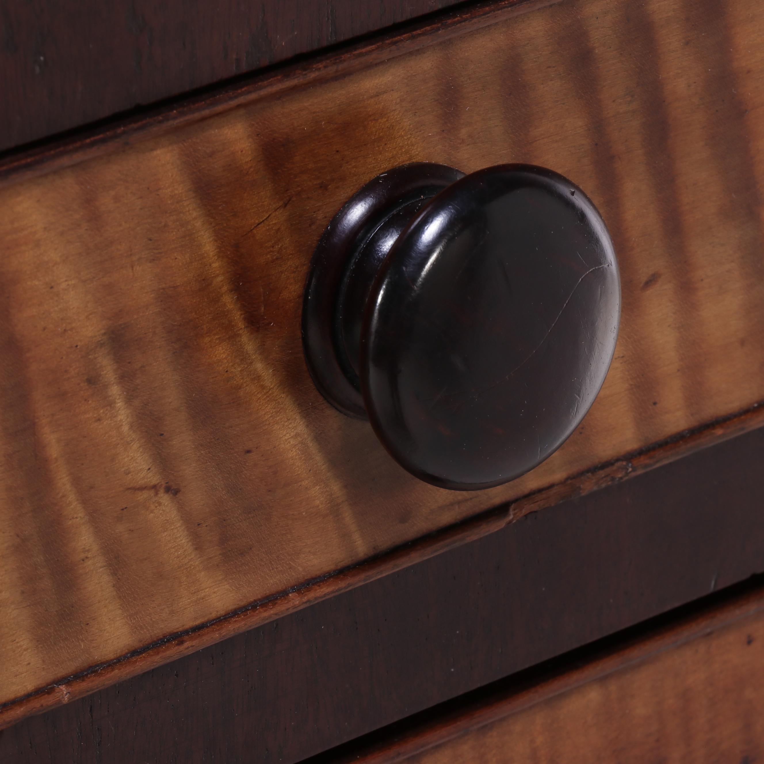 Late Federal Mahogany and Curly Maple Chest of Drawers