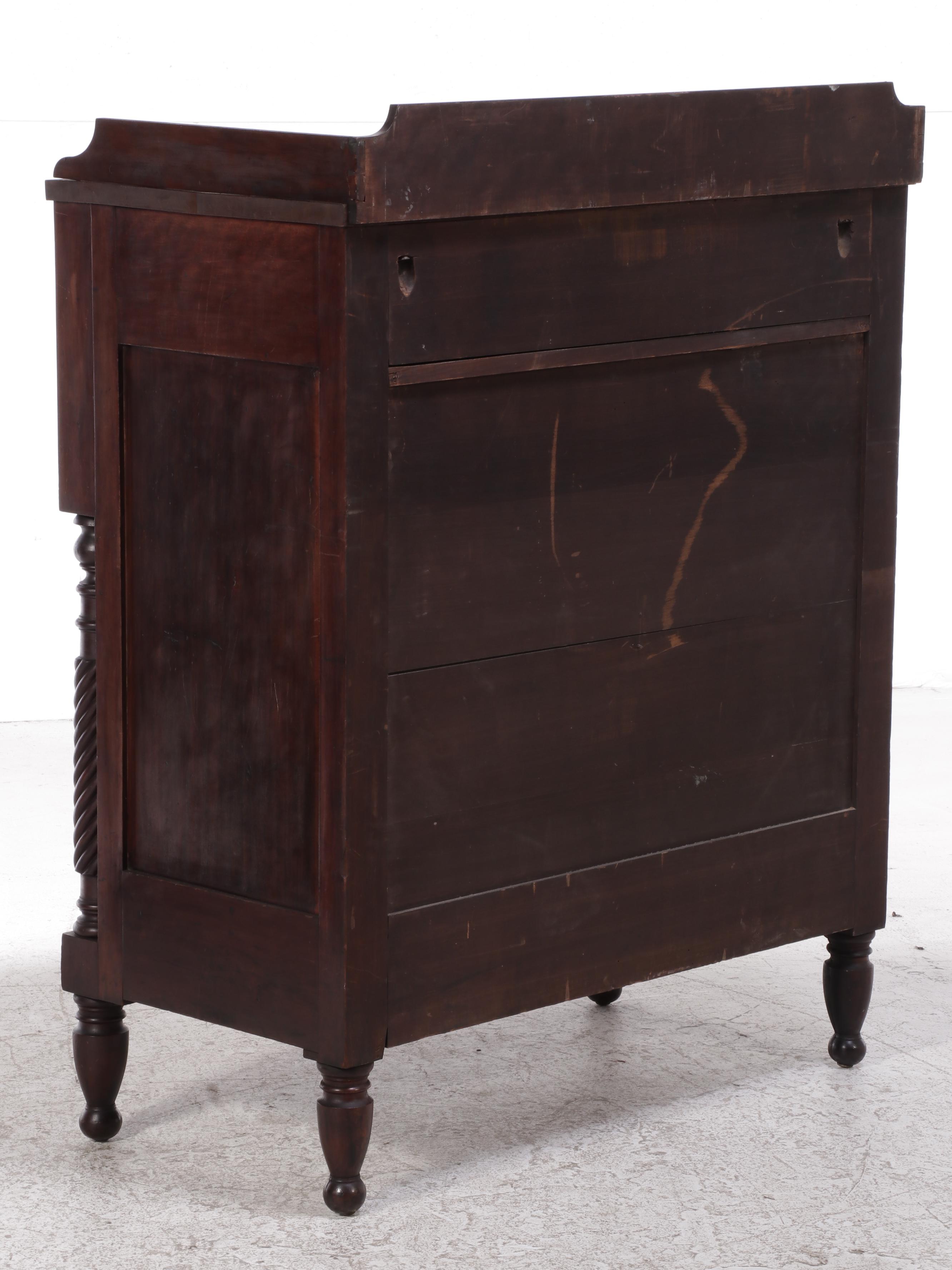 Late Federal Mahogany and Curly Maple Chest of Drawers
