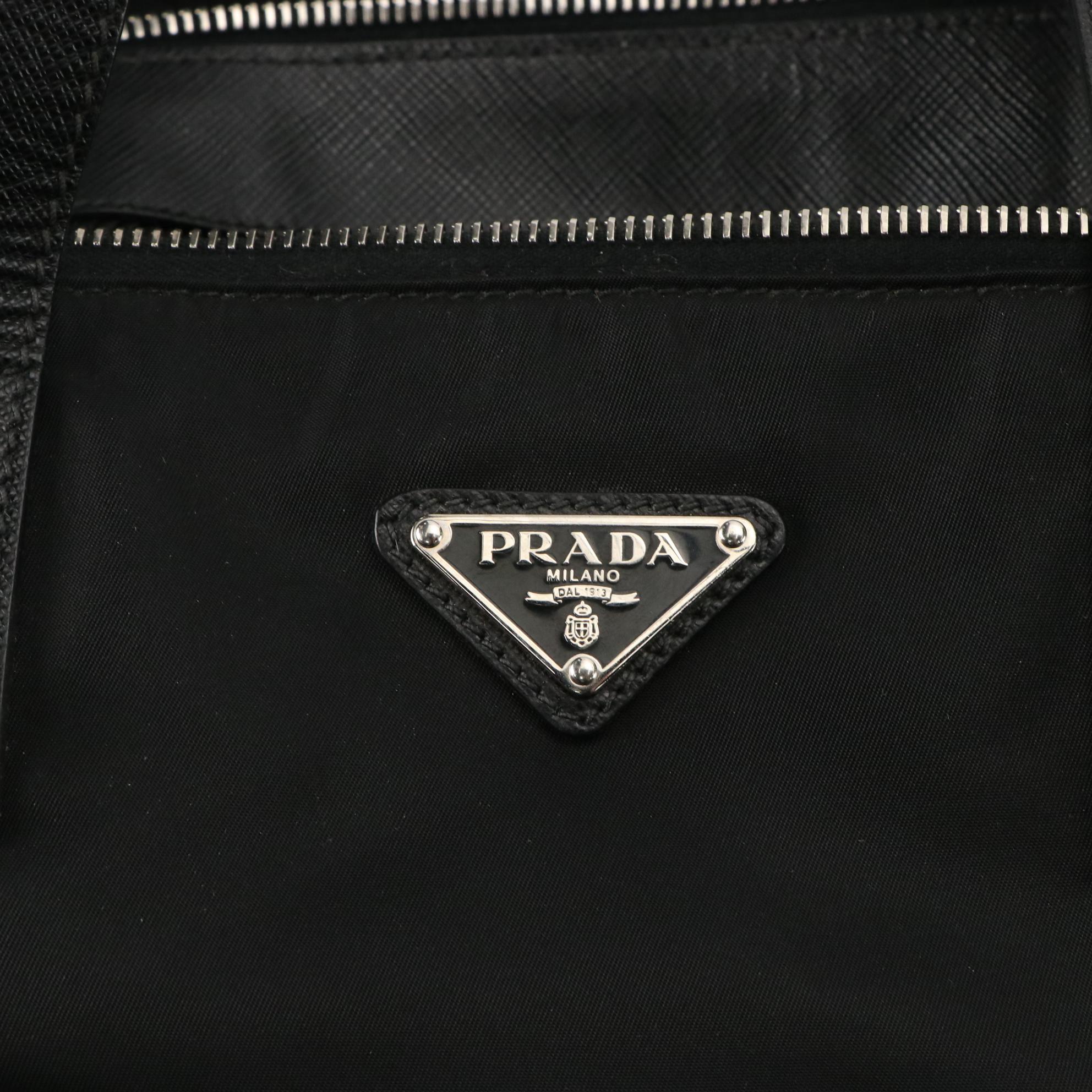 Prada Tessuto Nylon Skull and Crossbones Two-Way Tote with Saffiano Leather Trim