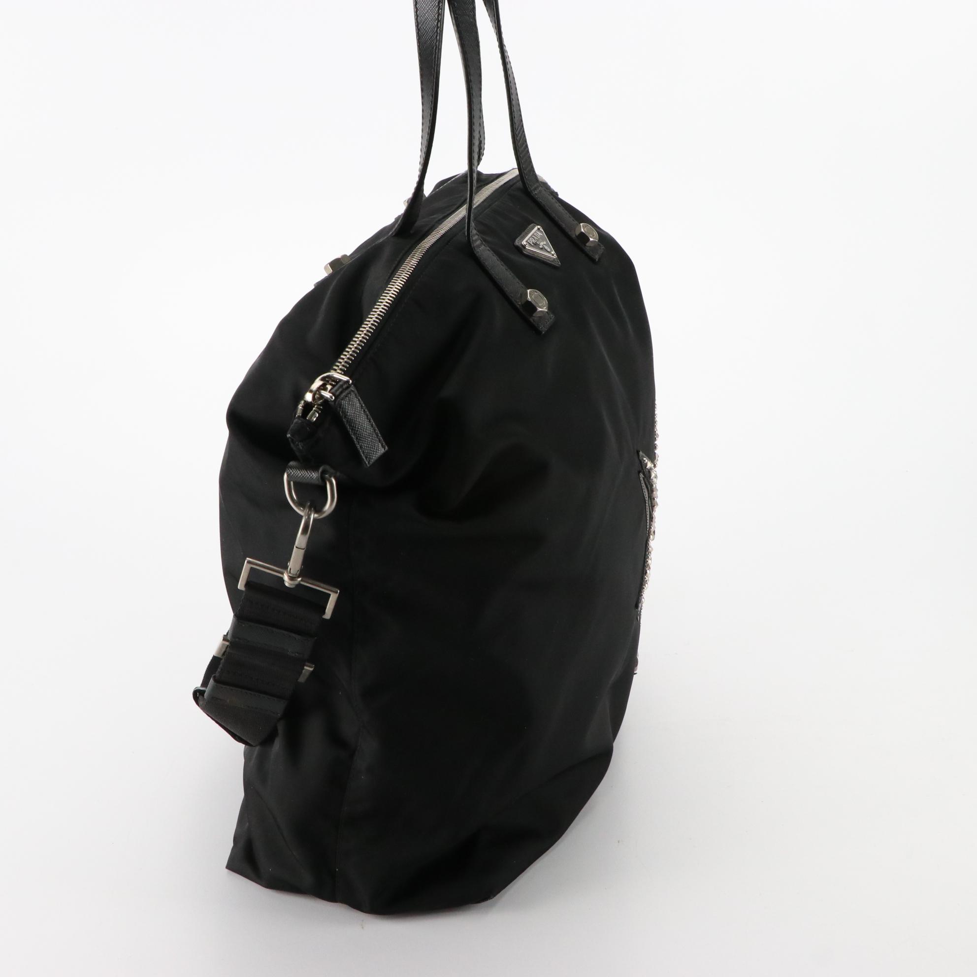 Prada Tessuto Nylon Skull and Crossbones Two-Way Tote with Saffiano Leather Trim