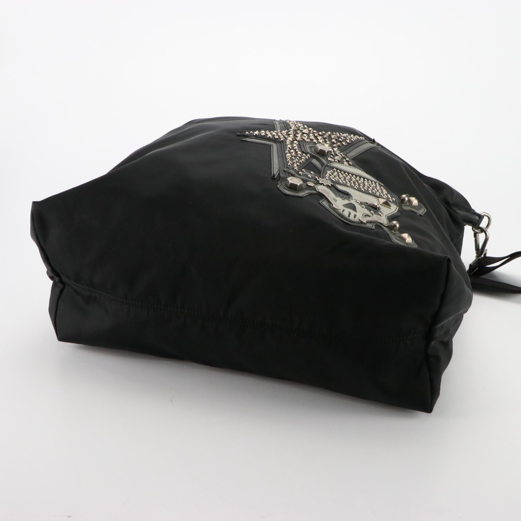 Prada Tessuto Nylon Skull and Crossbones Two-Way Tote with Saffiano Leather Trim
