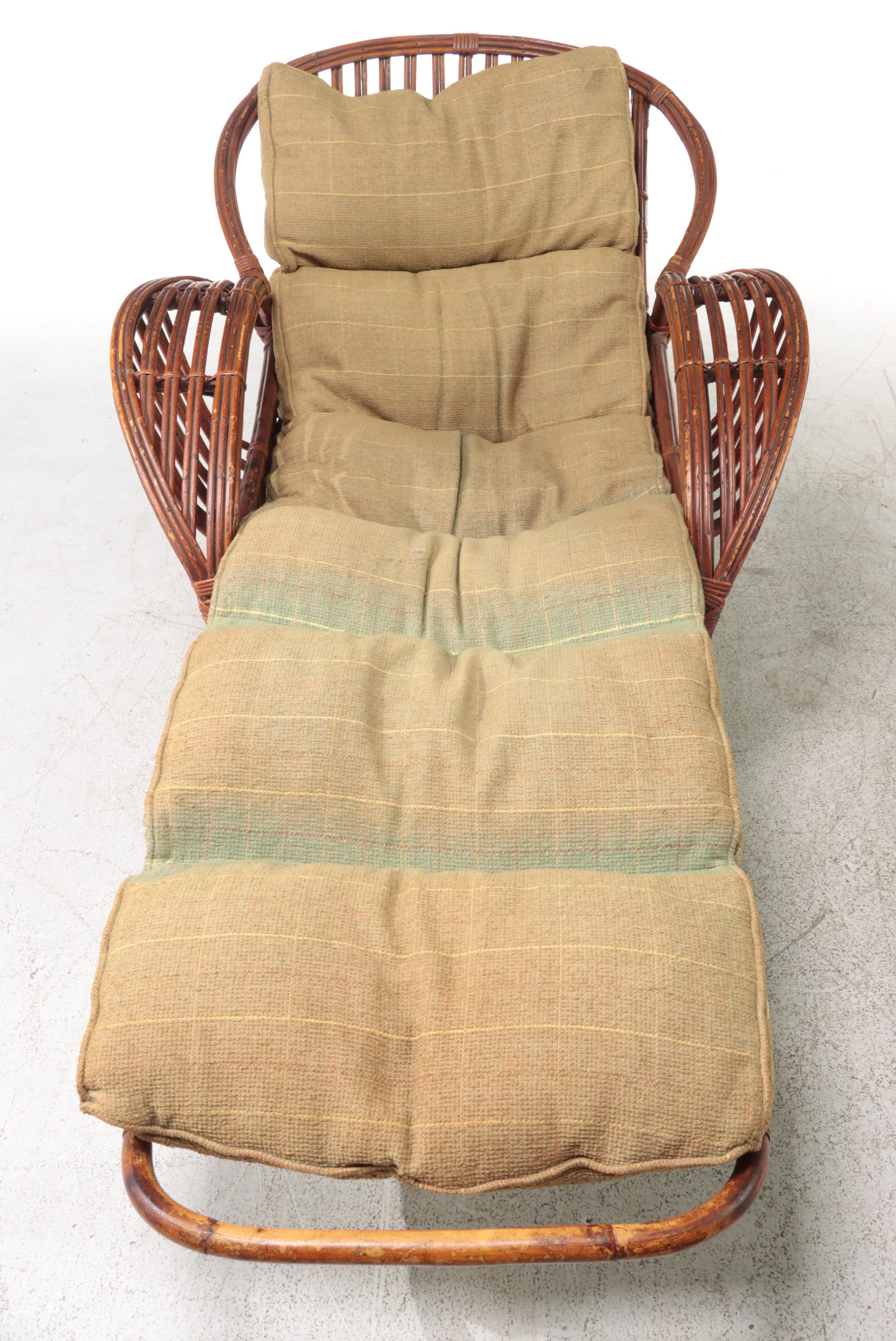 Rattan Rocker Chaise Lounge with Wire Spoke Wheels