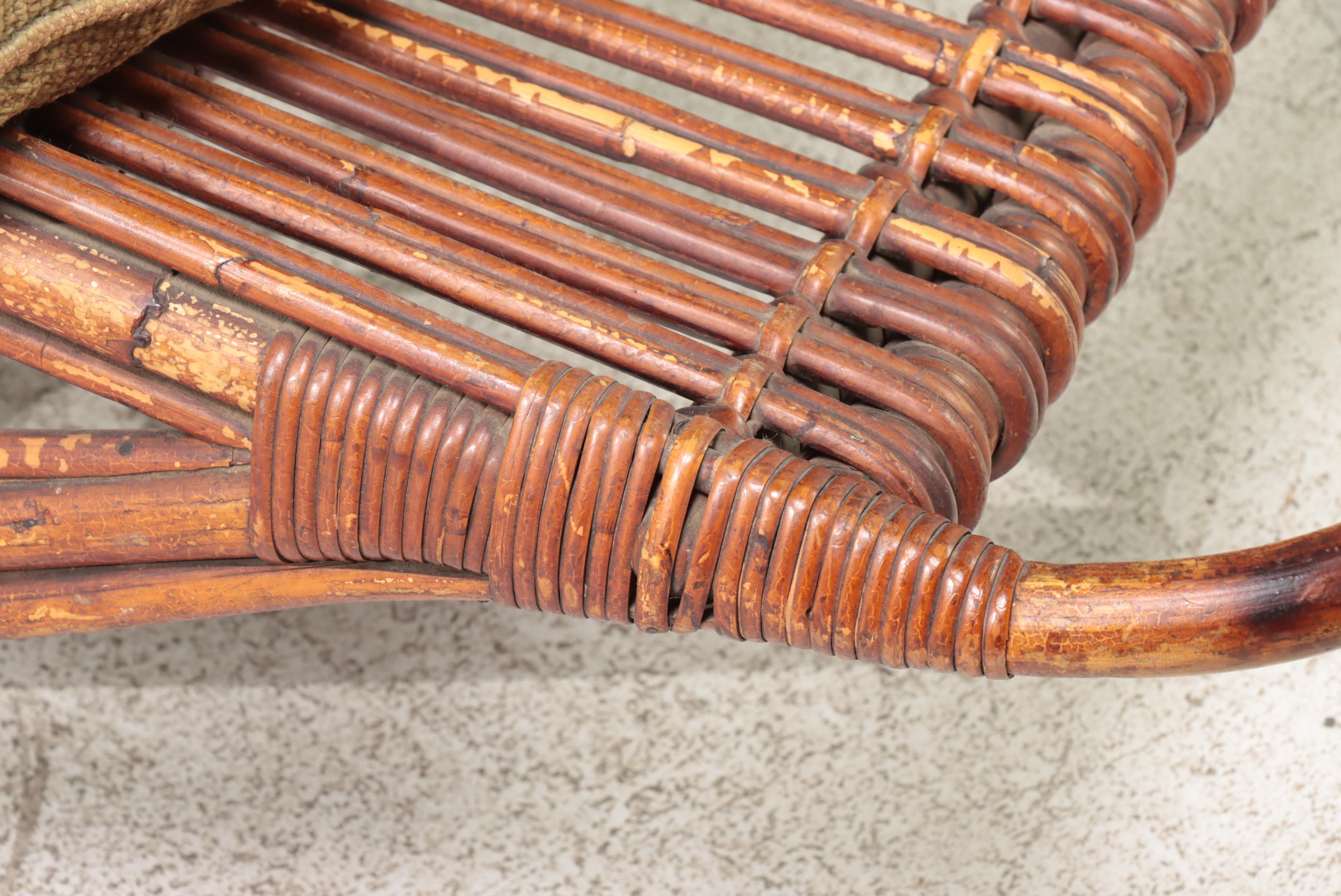 Rattan Rocker Chaise Lounge with Wire Spoke Wheels