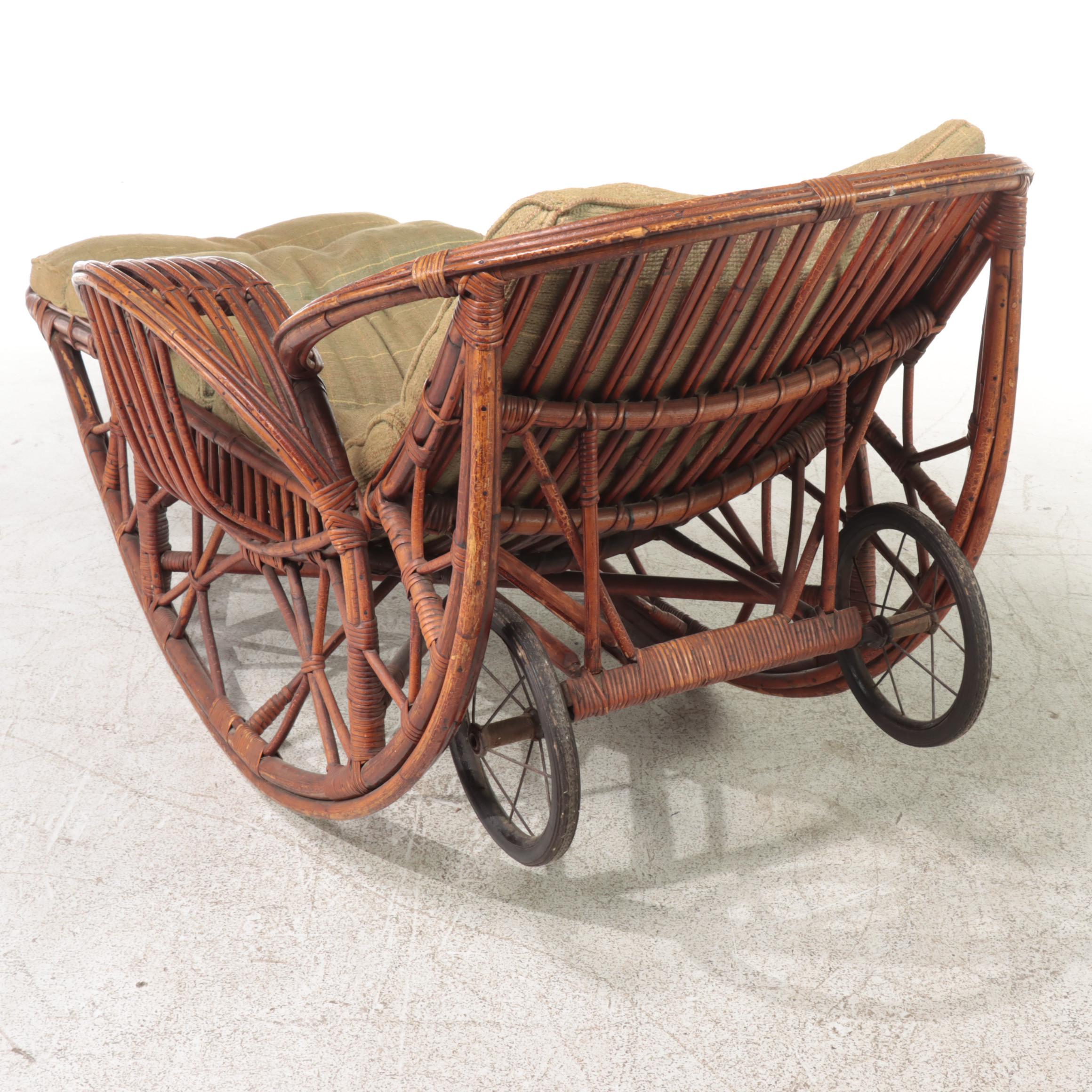 Rattan Rocker Chaise Lounge with Wire Spoke Wheels