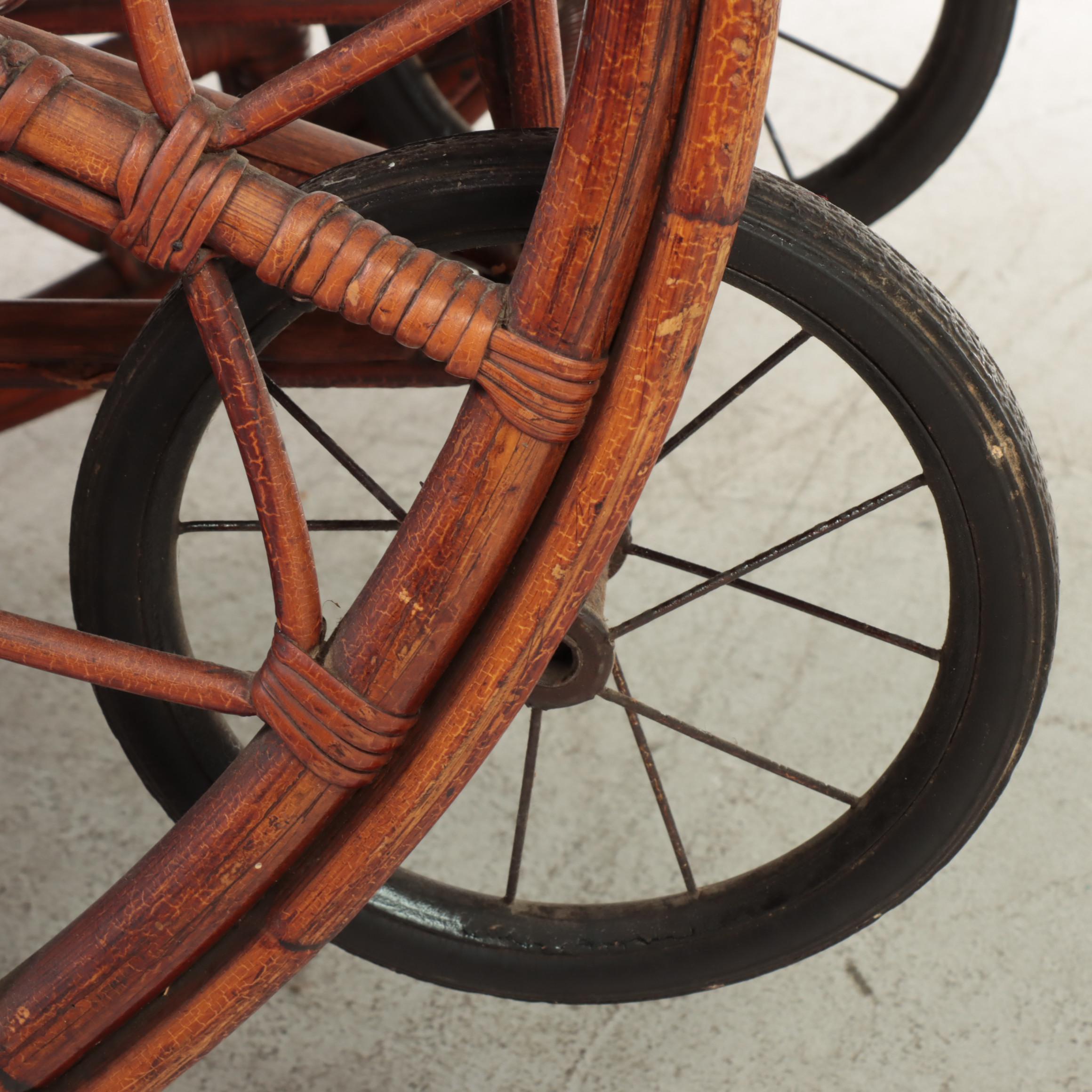 Rattan Rocker Chaise Lounge with Wire Spoke Wheels