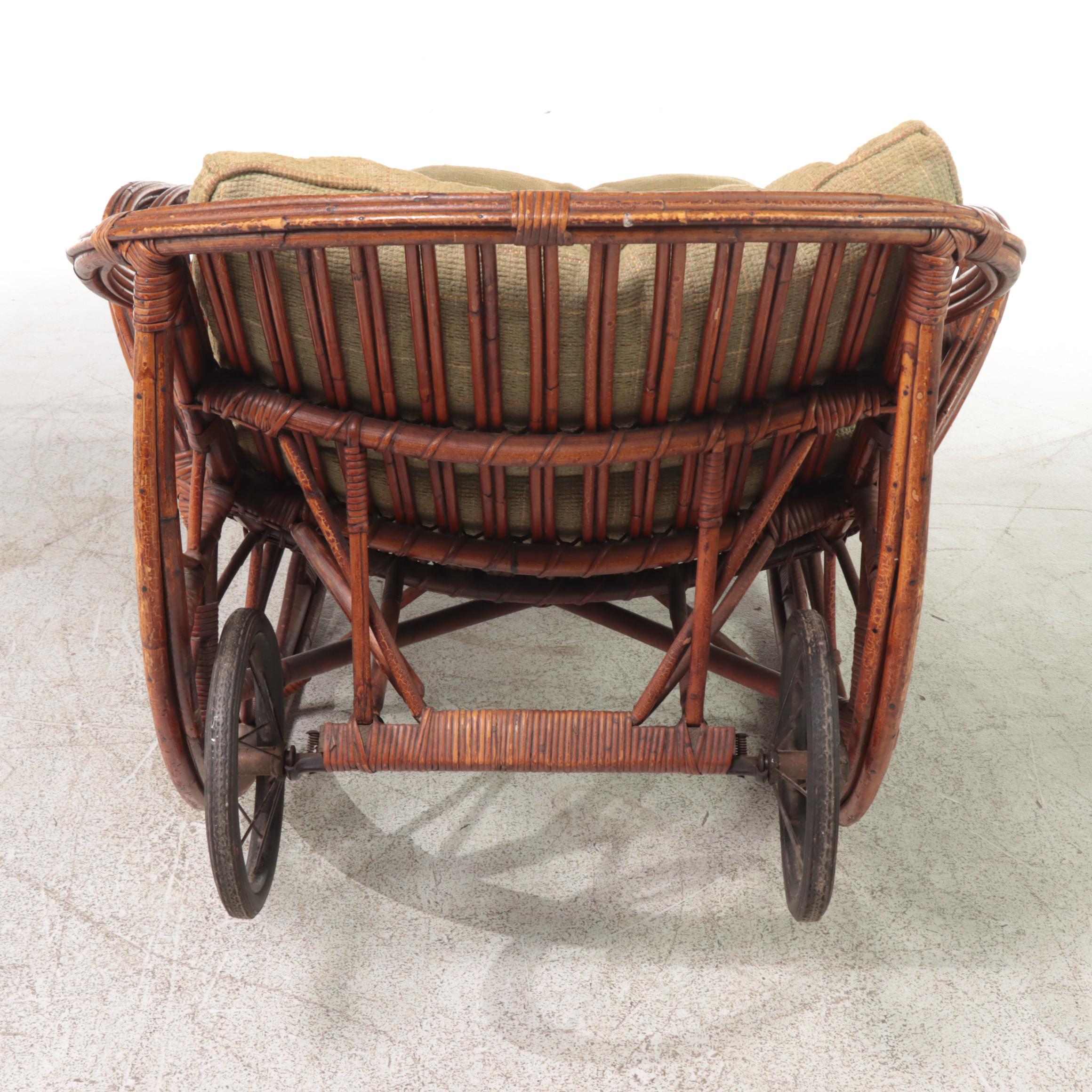 Rattan Rocker Chaise Lounge with Wire Spoke Wheels
