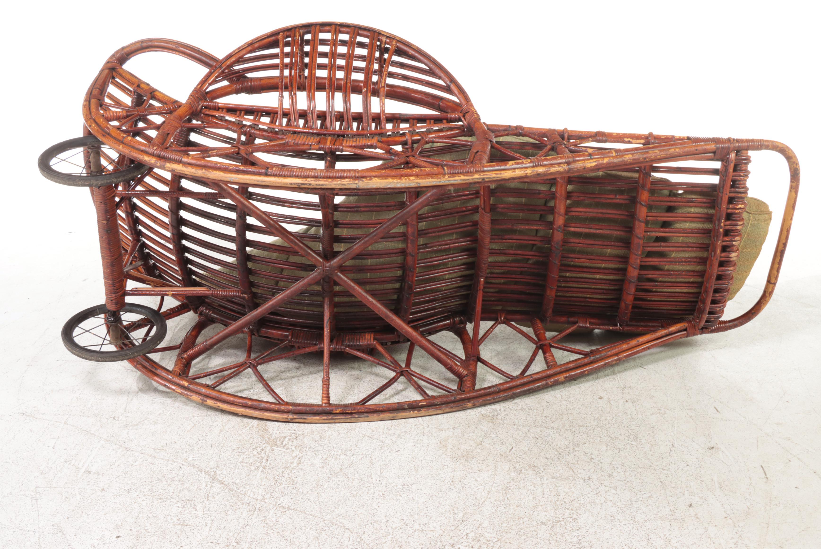 Rattan Rocker Chaise Lounge with Wire Spoke Wheels