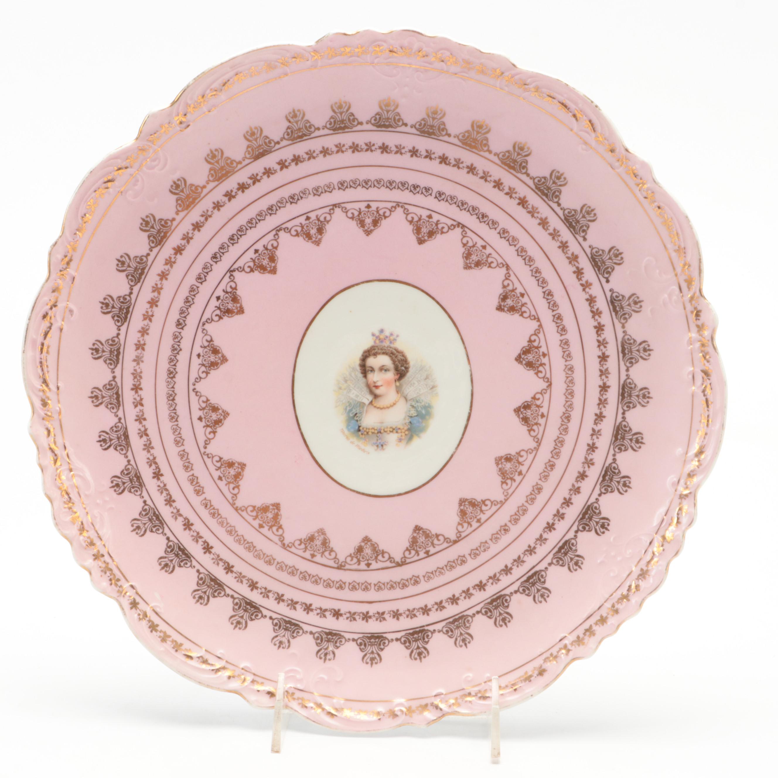 Austrian Porcelain Portrait Plate of Marie de' Medici and More Ceramic Tableware