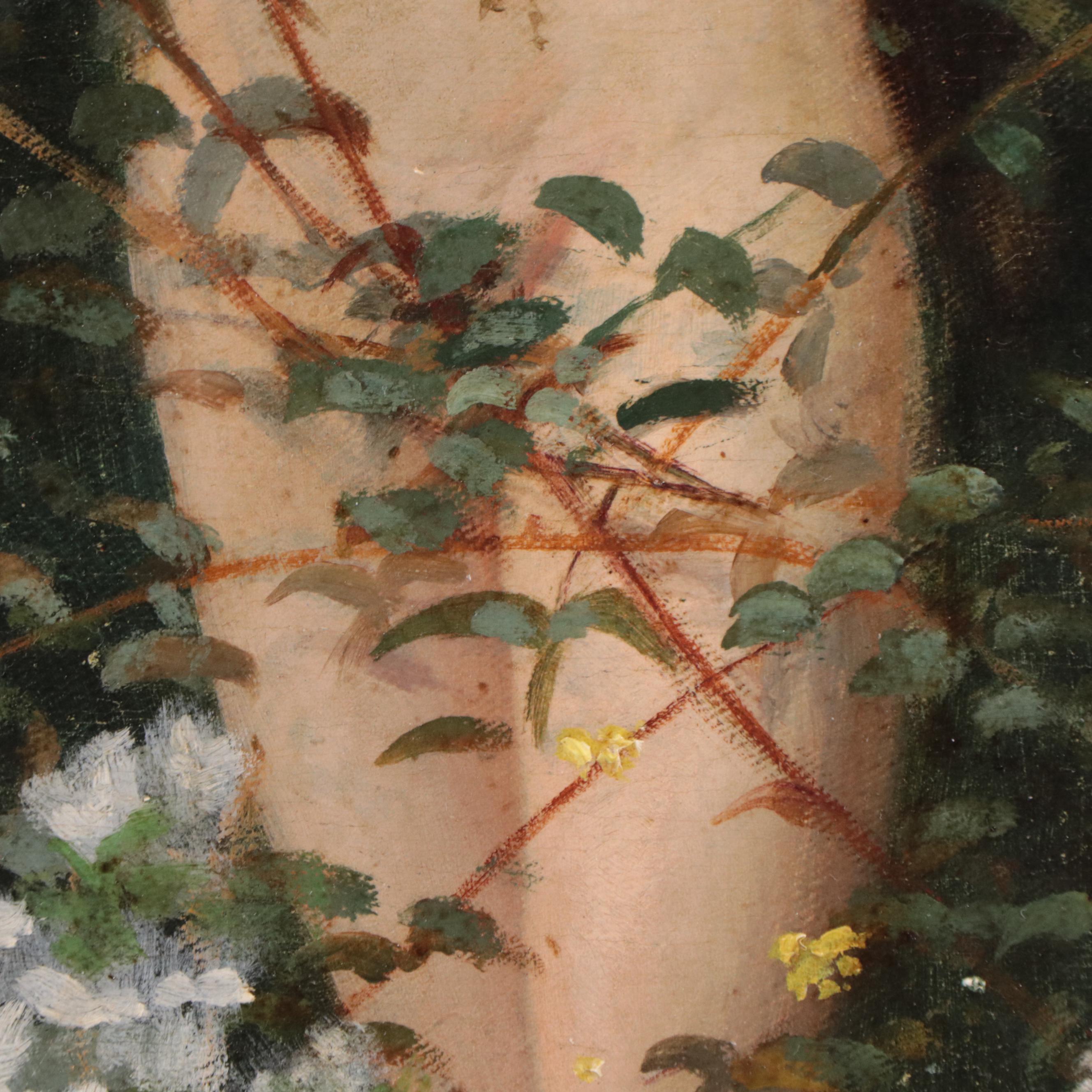 Gustavo Mancinelli Oil Painting of Female Nude in Verdant Landscape, 1880