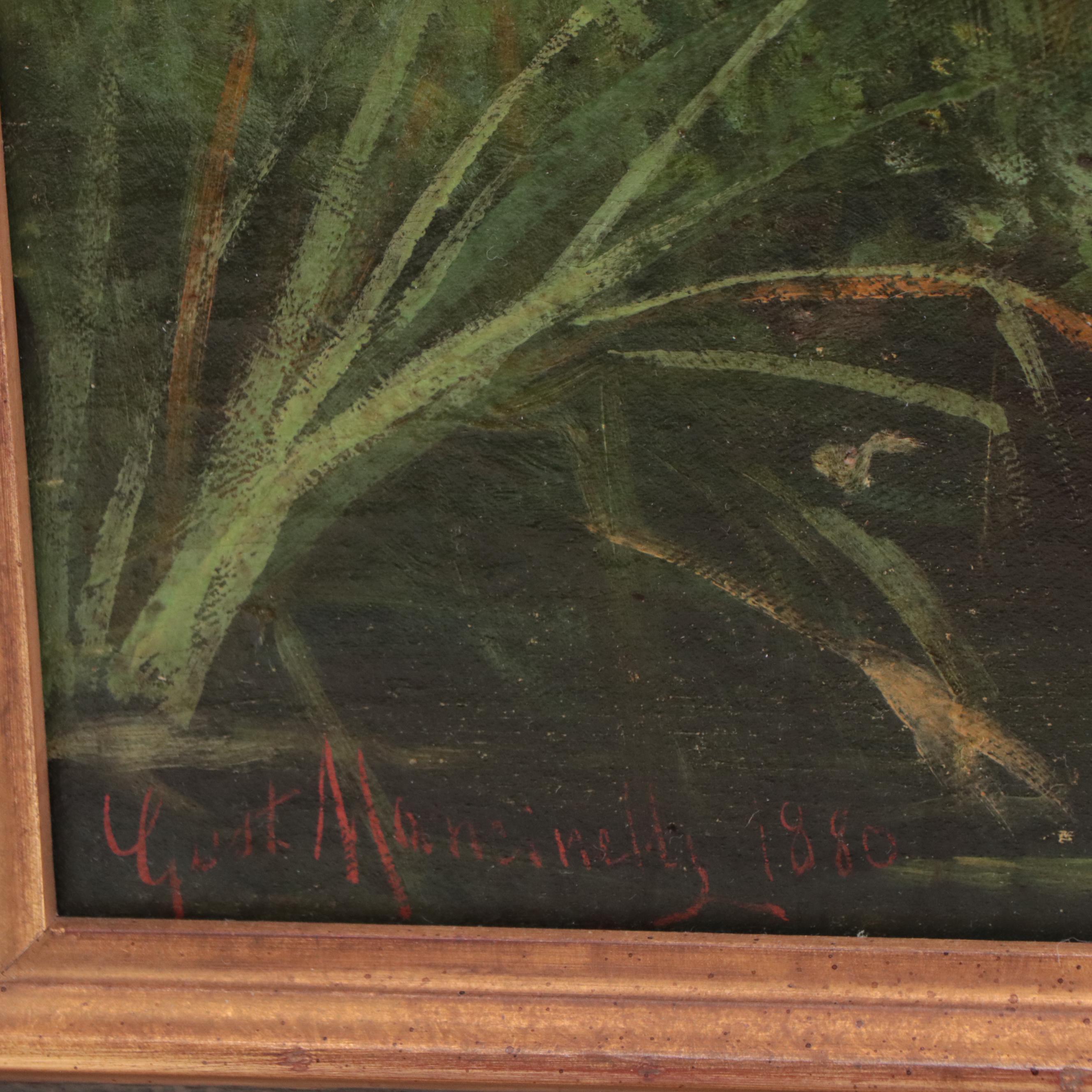 Gustavo Mancinelli Oil Painting of Female Nude in Verdant Landscape, 1880