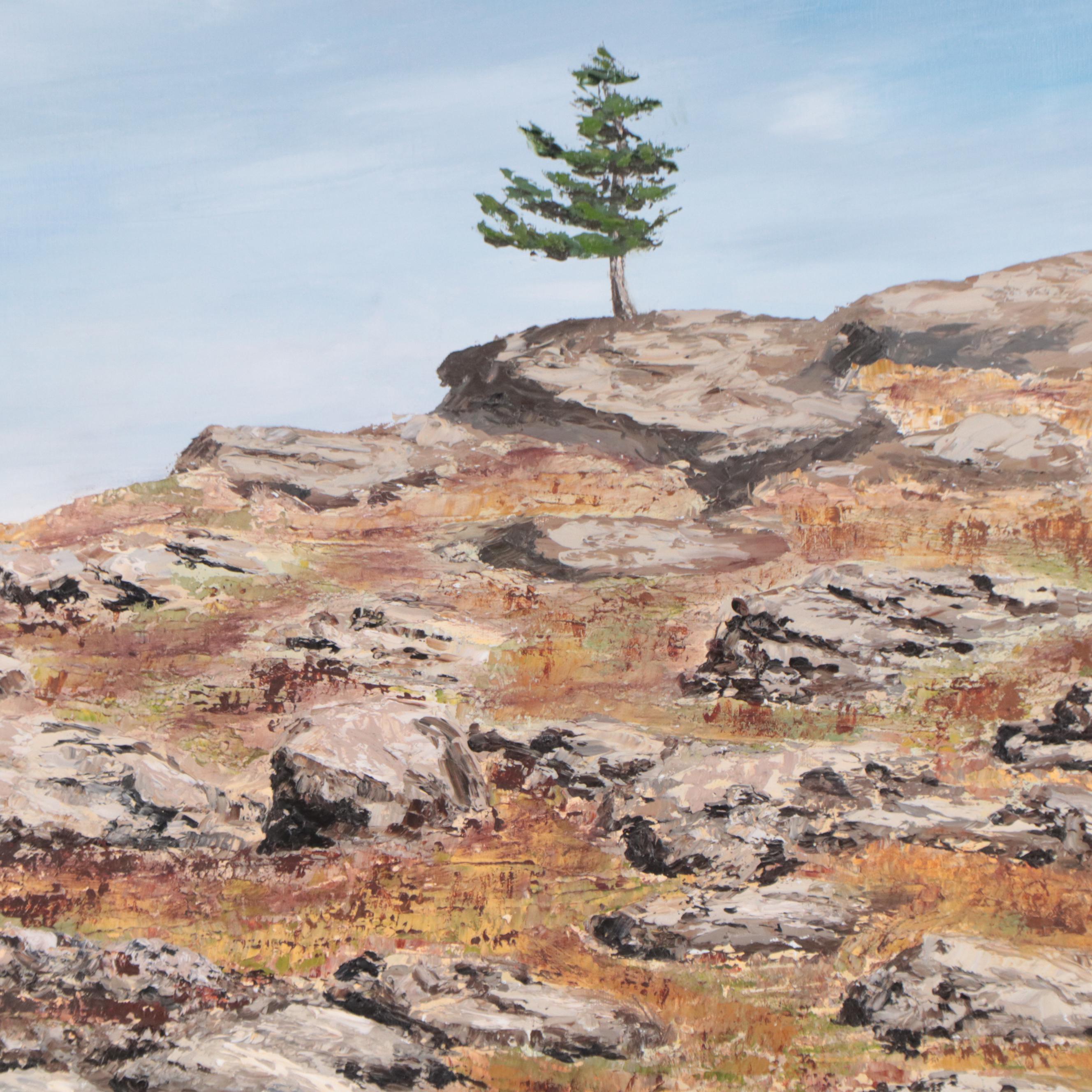 R. Cullen Impasto Oil Painting of of Tree in Arid Landscape, 1976