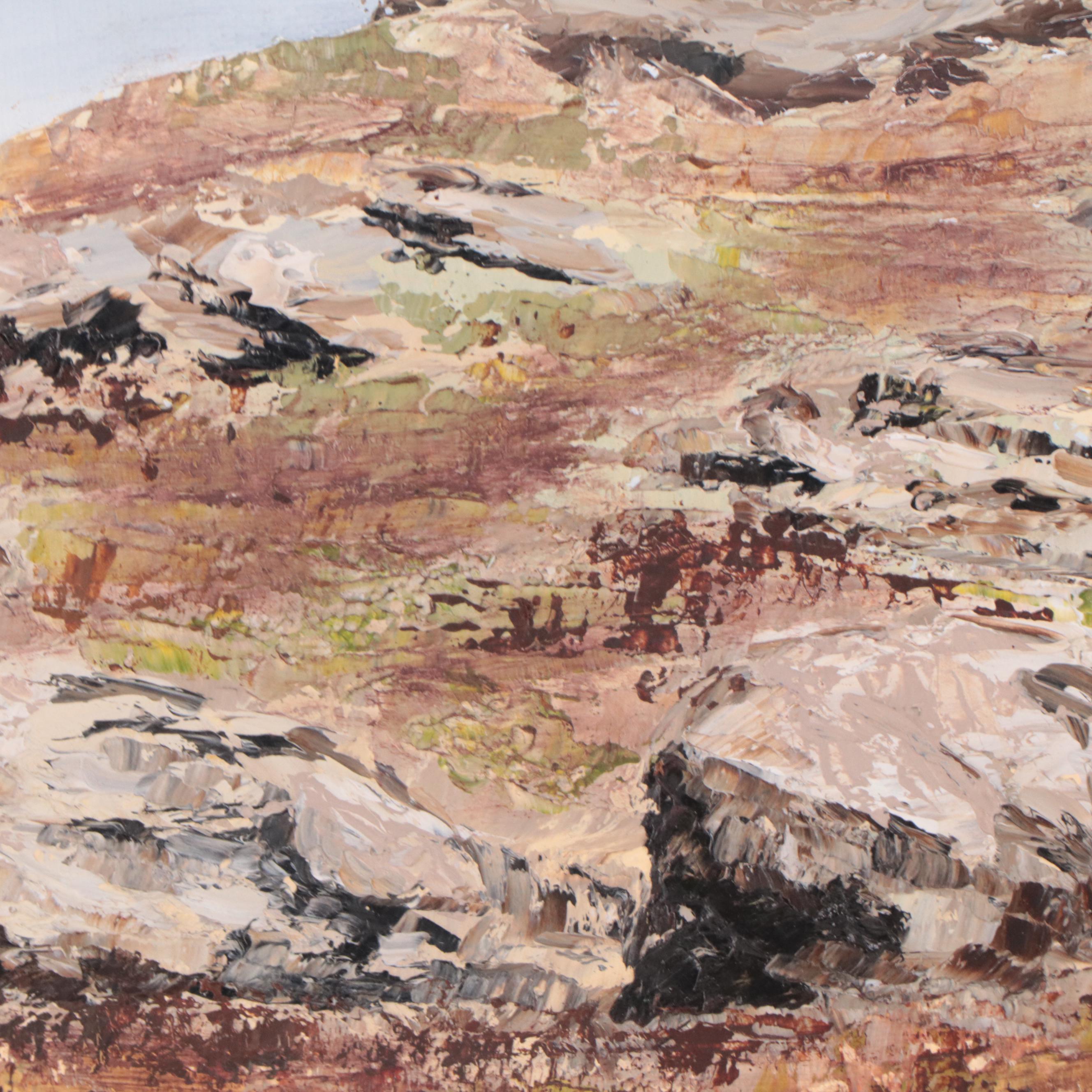 R. Cullen Impasto Oil Painting of of Tree in Arid Landscape, 1976