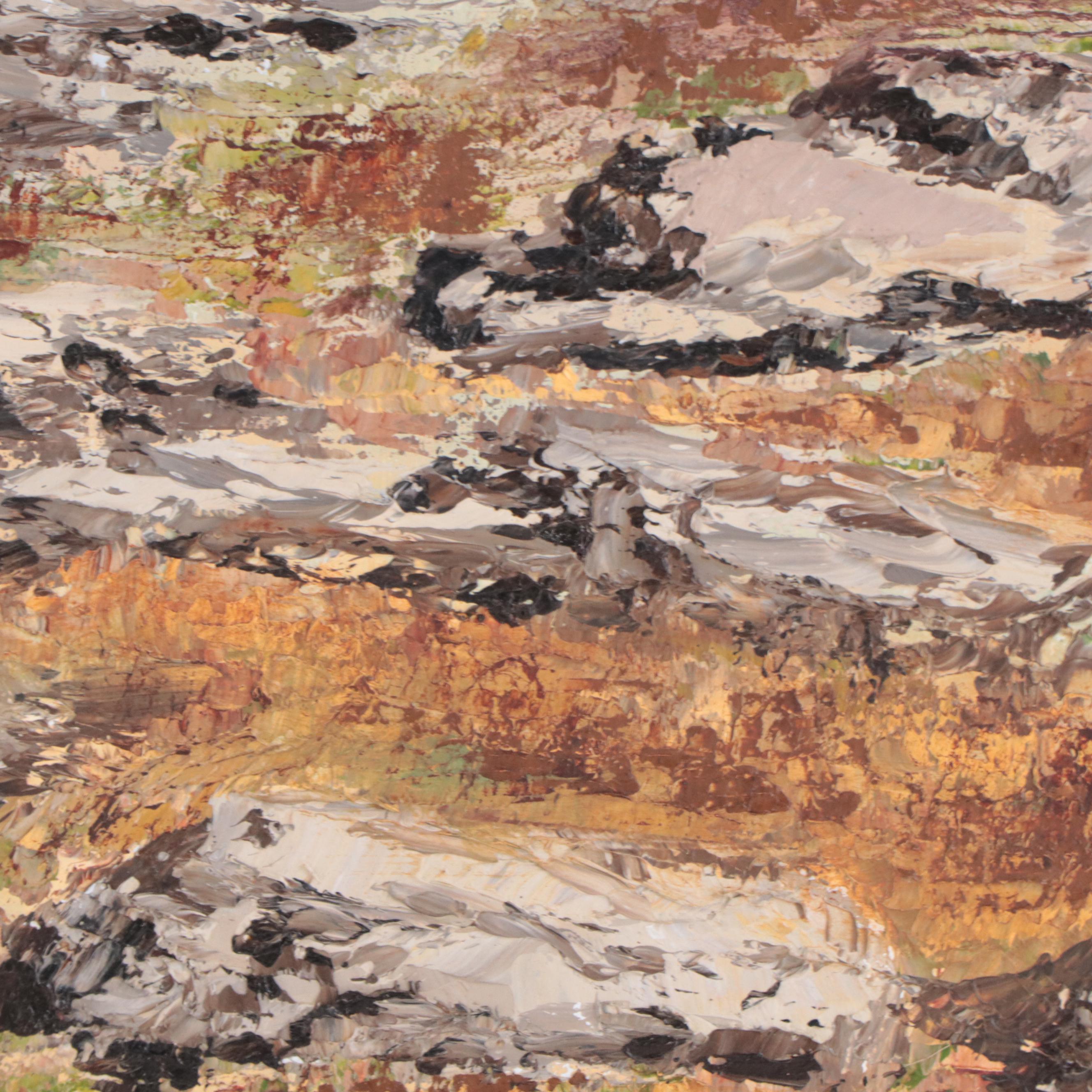 R. Cullen Impasto Oil Painting of of Tree in Arid Landscape, 1976