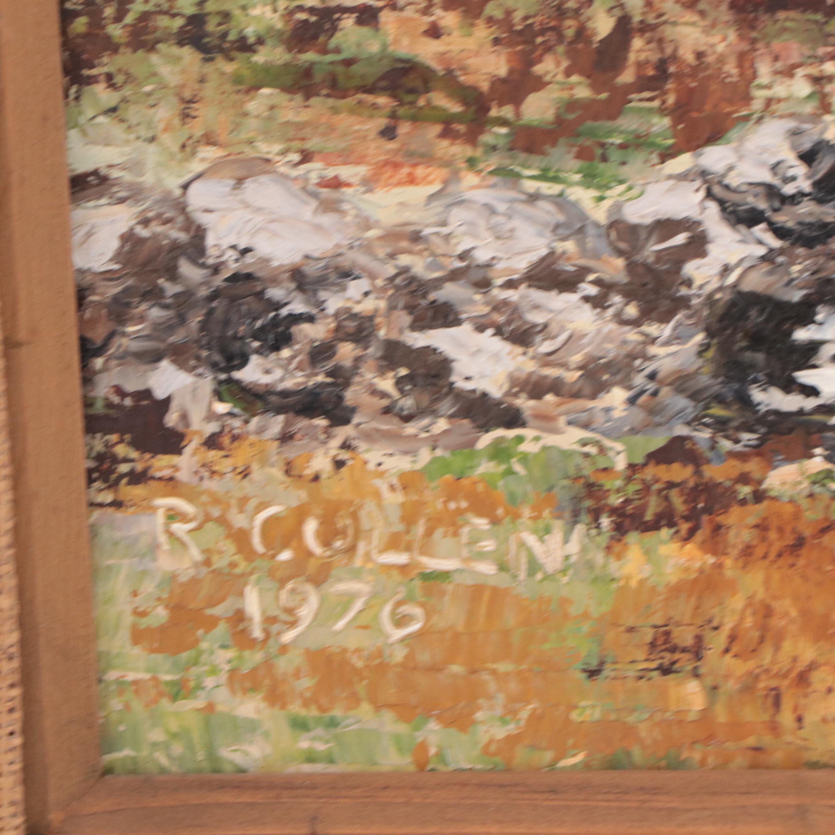 R. Cullen Impasto Oil Painting of of Tree in Arid Landscape, 1976