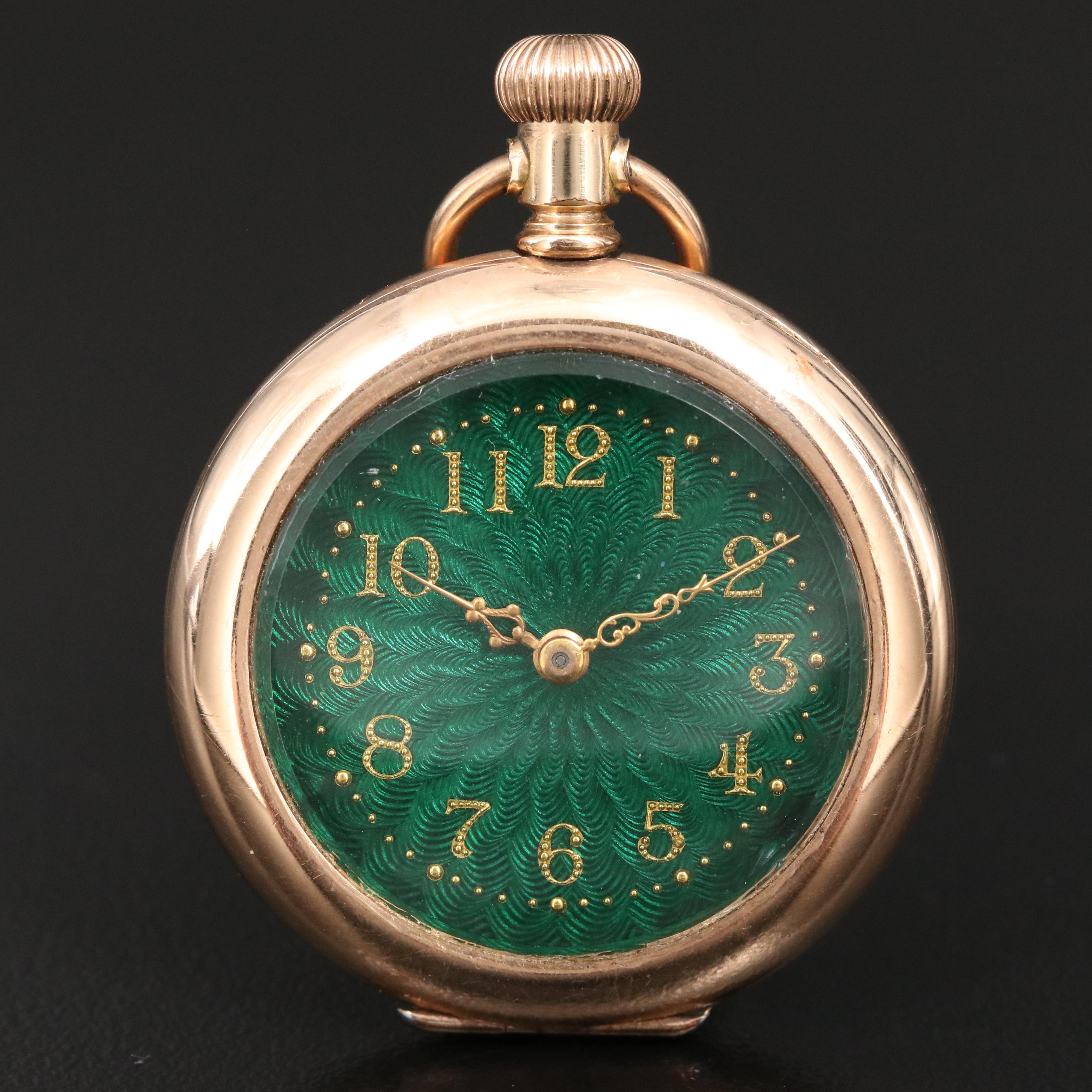 1897 American Waltham Green Enamel Dial Pocket Watch